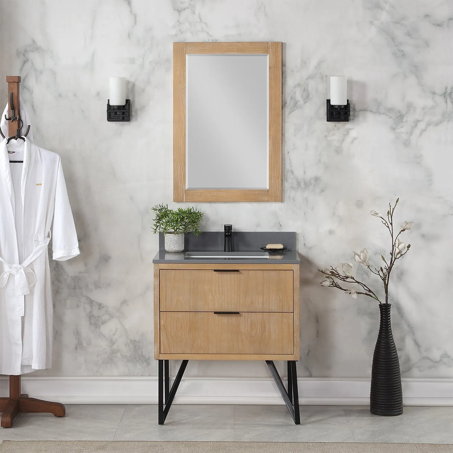 Altair Designs Helios 30" Single Bathroom Vanity Set with Concrete Gray Stone Countertop - 548030-WP-CG-NM