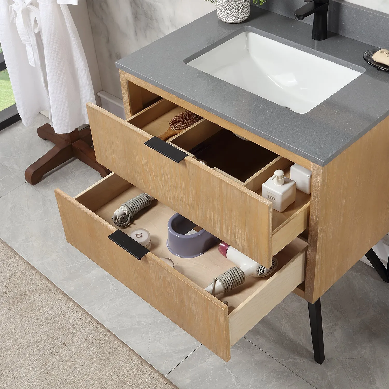 Altair Designs Helios 30" Single Bathroom Vanity Set with Concrete Gray Stone Countertop - 548030-WP-CG-NM