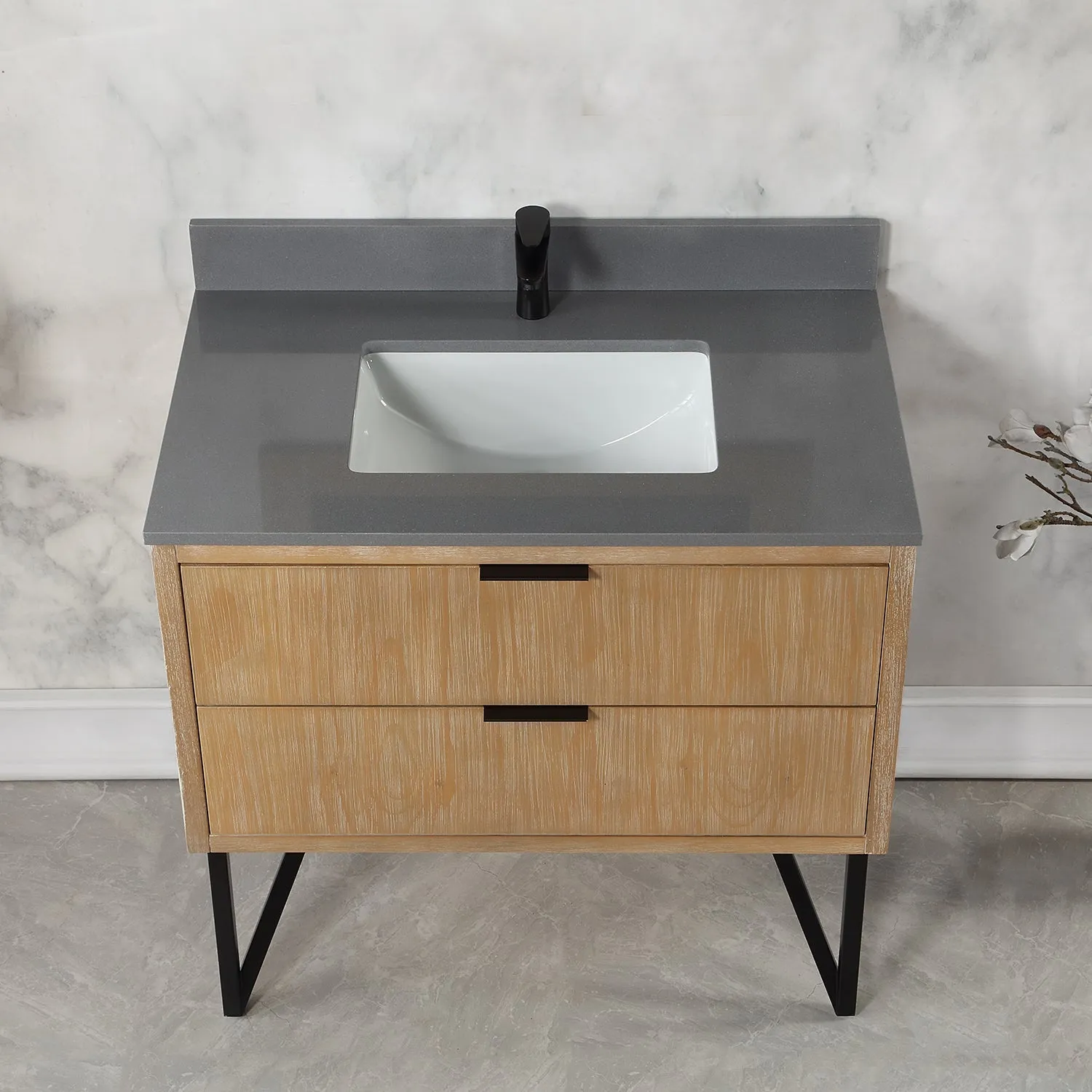 Altair Designs Helios 36" Single Bathroom Vanity Set with Concrete Gray Stone Countertop - 548036-WP-CG-NM