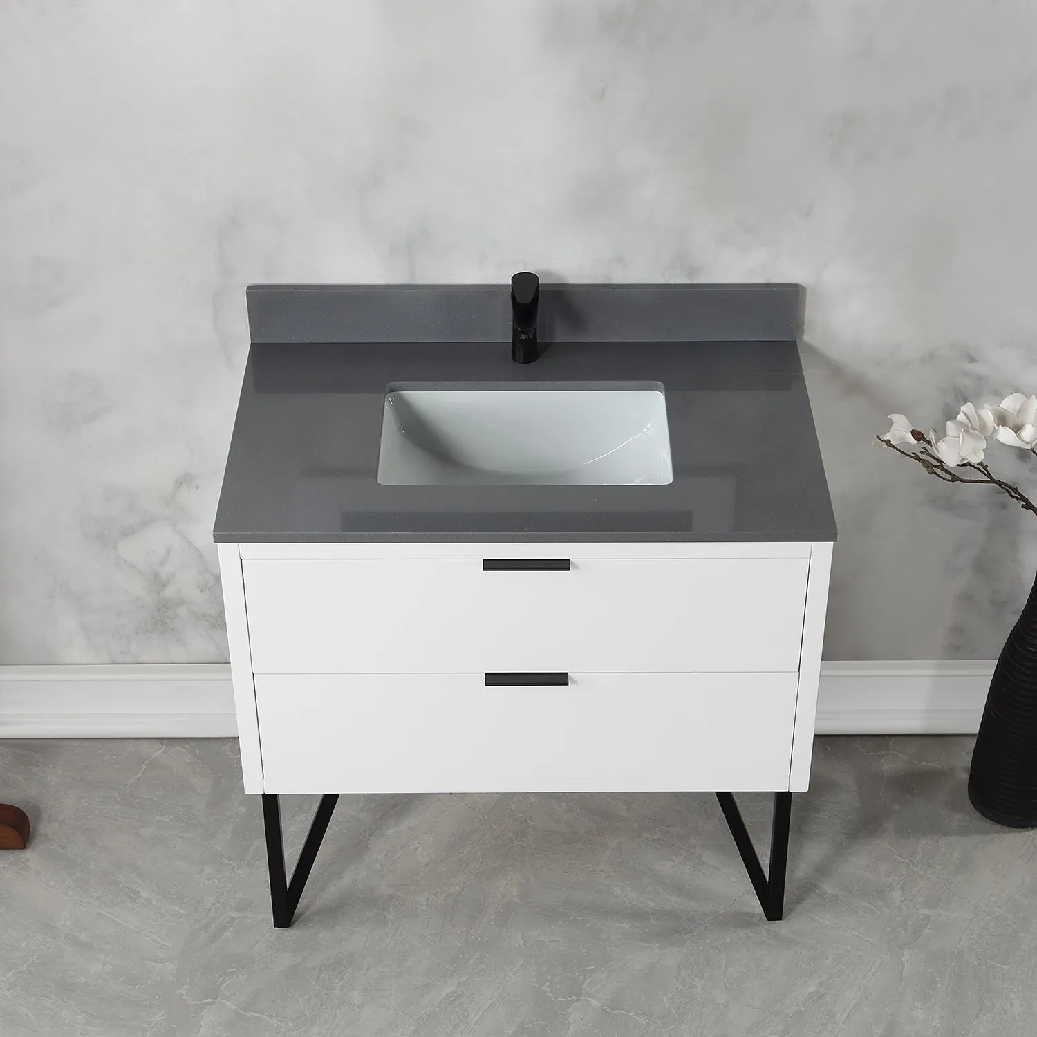 Altair Designs Helios 36" Single Bathroom Vanity Set with Concrete Gray Stone Countertop - 548036-WP-CG-NM