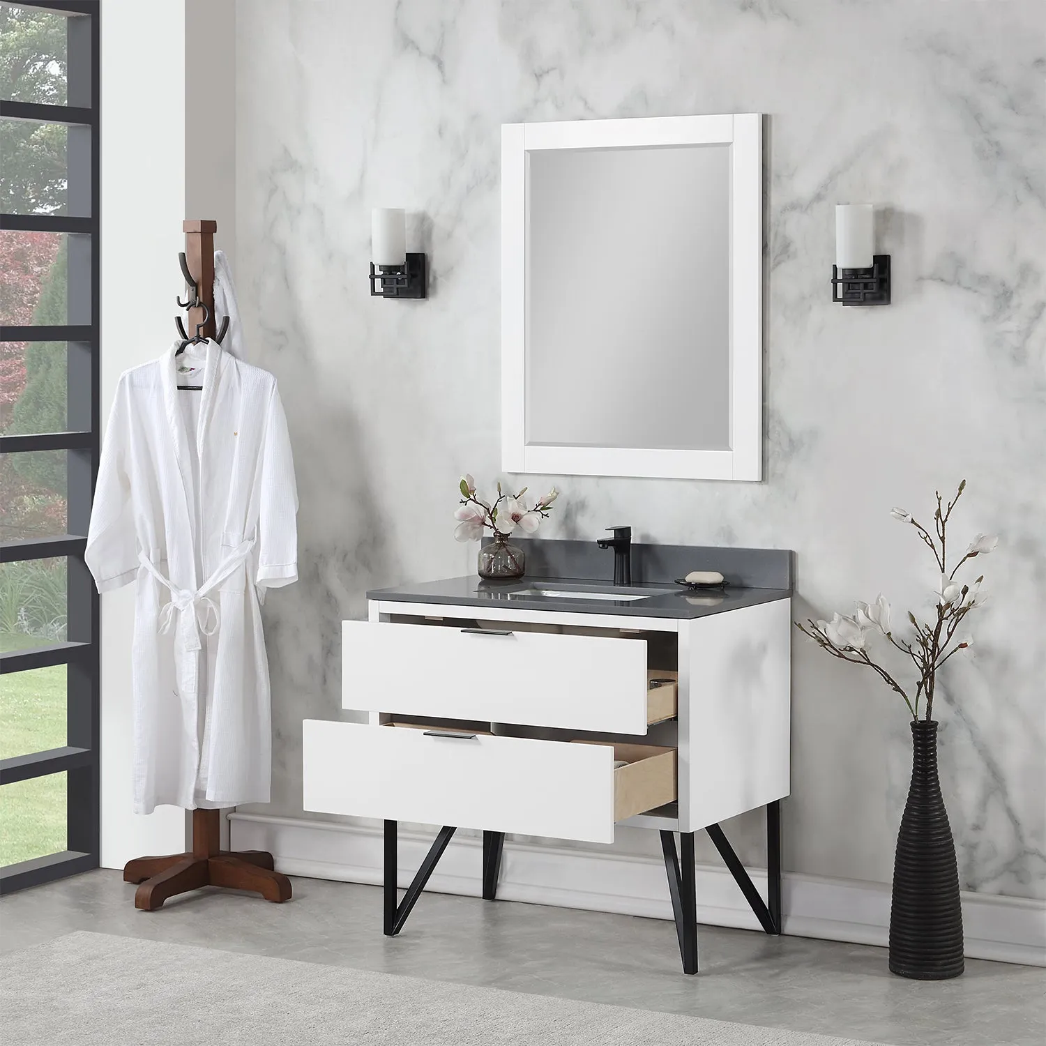 Altair Designs Helios 36" Single Bathroom Vanity Set with Concrete Gray Stone Countertop - 548036-WP-CG-NM