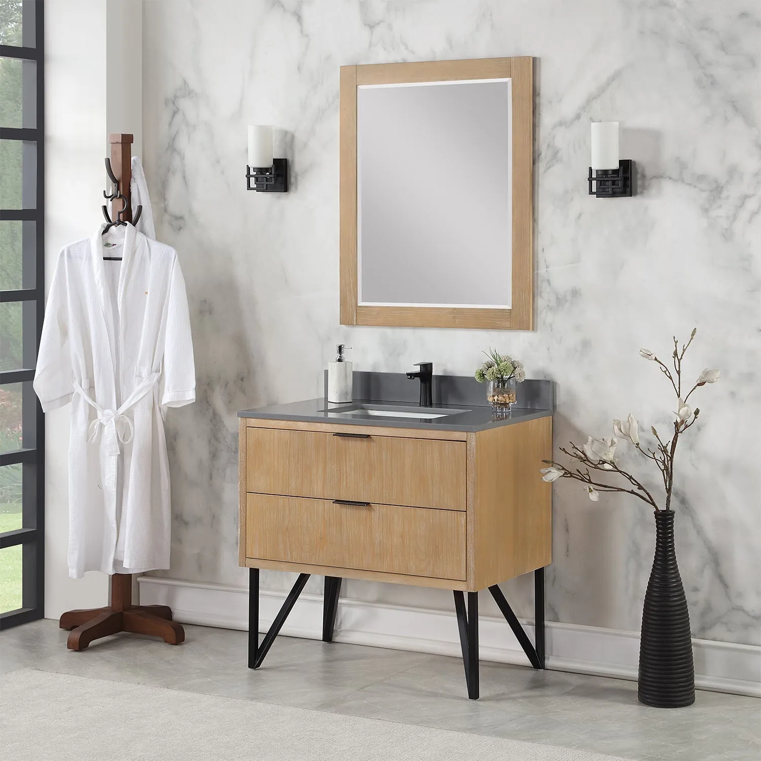 Altair Designs Helios 36" Single Bathroom Vanity Set with Concrete Gray Stone Countertop - 548036-WP-CG-NM