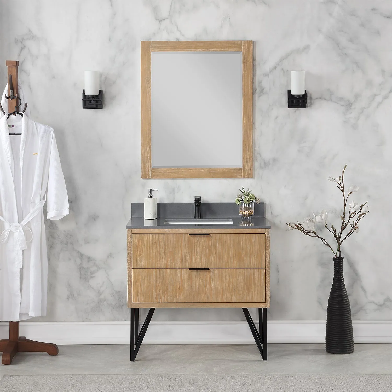 Altair Designs Helios 36" Single Bathroom Vanity Set with Concrete Gray Stone Countertop - 548036-WP-CG-NM
