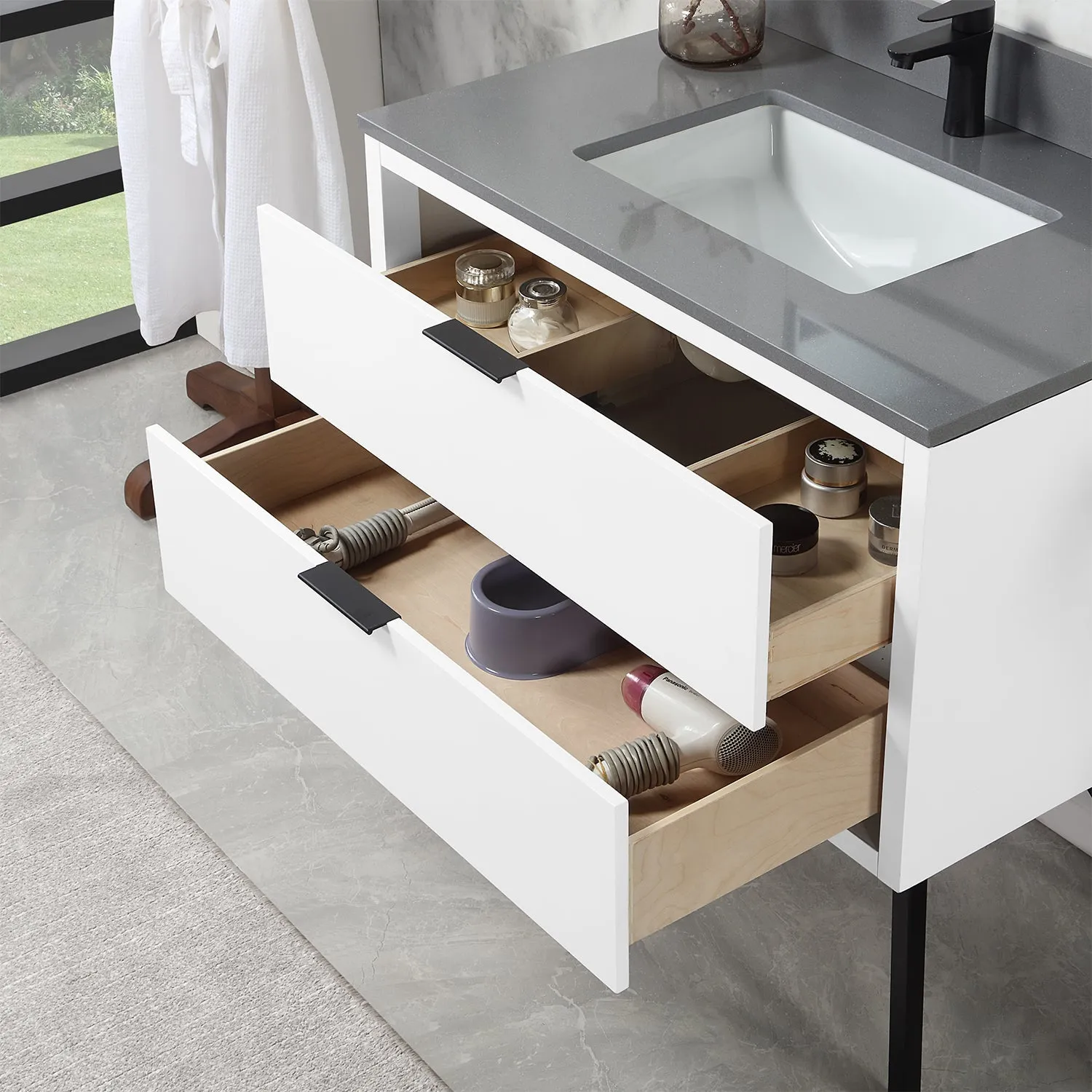 Altair Designs Helios 36" Single Bathroom Vanity Set with Concrete Gray Stone Countertop - 548036-WP-CG-NM