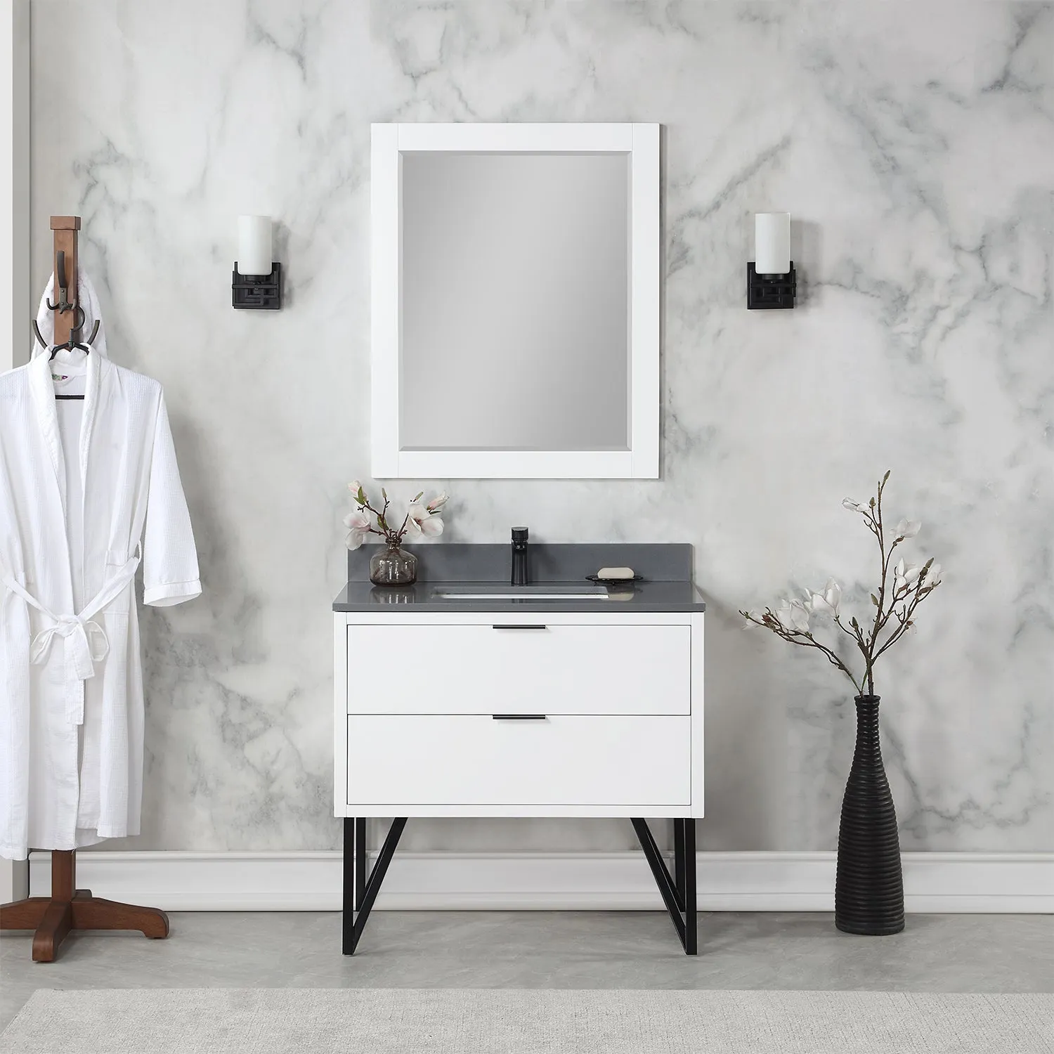 Altair Designs Helios 36" Single Bathroom Vanity Set with Concrete Gray Stone Countertop - 548036-WP-CG-NM