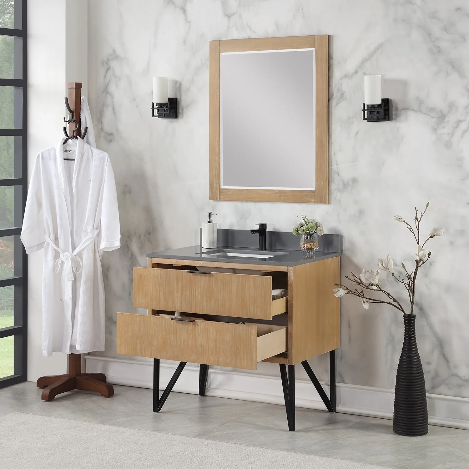 Altair Designs Helios 36" Single Bathroom Vanity Set with Concrete Gray Stone Countertop - 548036-WP-CG-NM