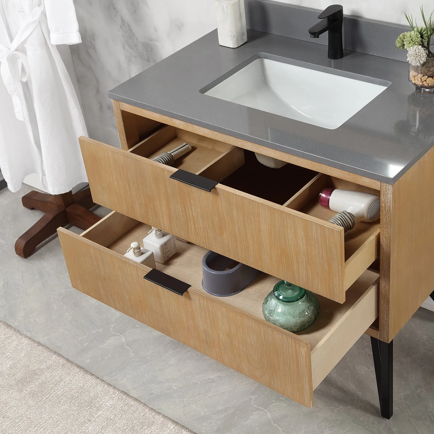 Altair Designs Helios 36" Single Bathroom Vanity Set with Concrete Gray Stone Countertop - 548036-WP-CG-NM