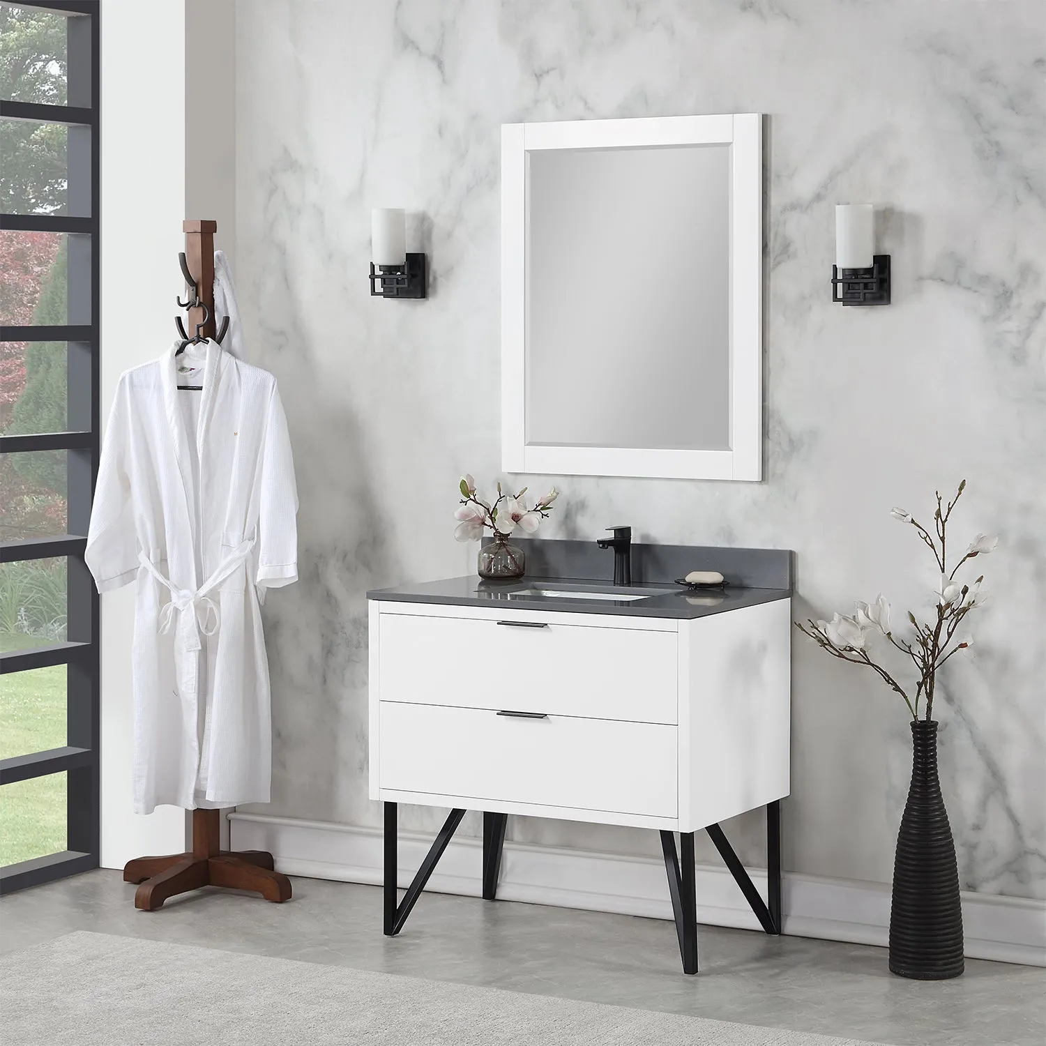 Altair Designs Helios 36" Single Bathroom Vanity Set with Concrete Gray Stone Countertop - 548036-WP-CG-NM