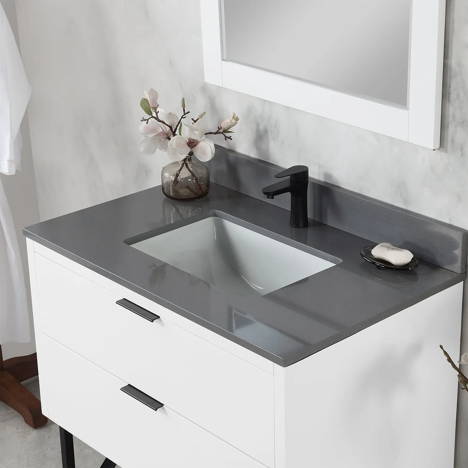 Altair Designs Helios 36" Single Bathroom Vanity Set with Concrete Gray Stone Countertop - 548036-WP-CG-NM
