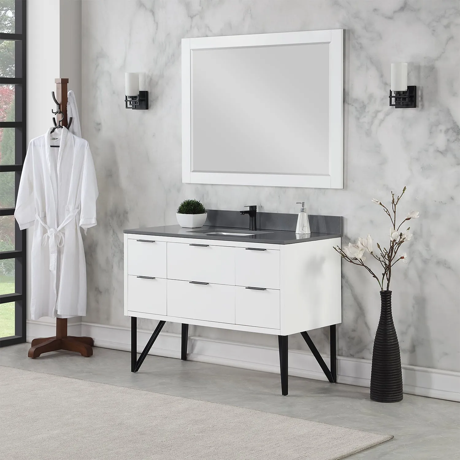 Altair Designs Helios 48" Single Bathroom Vanity Set with Concrete Gray Stone Countertop - 548048-WP-CG-NM