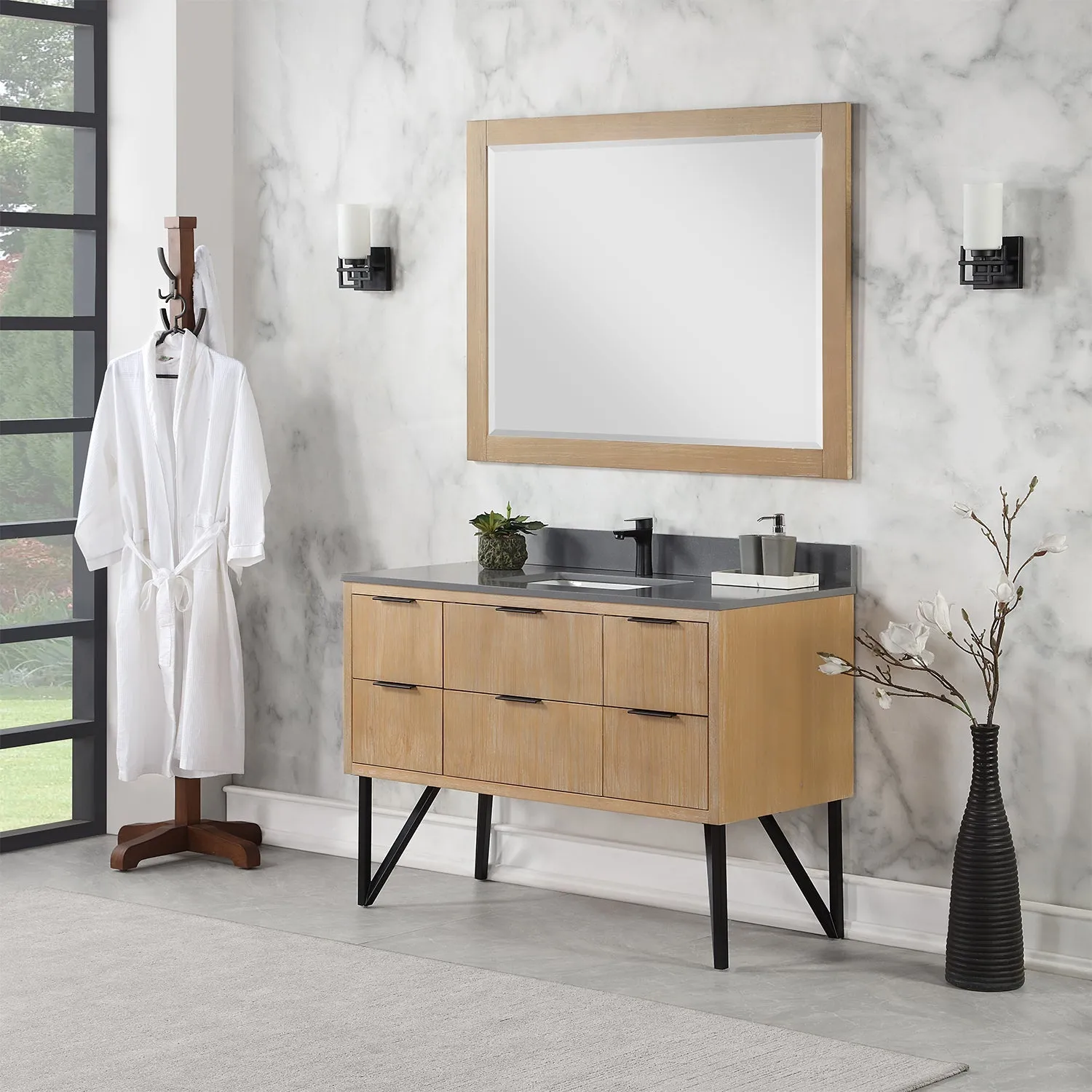 Altair Designs Helios 48" Single Bathroom Vanity Set with Concrete Gray Stone Countertop - 548048-WP-CG-NM