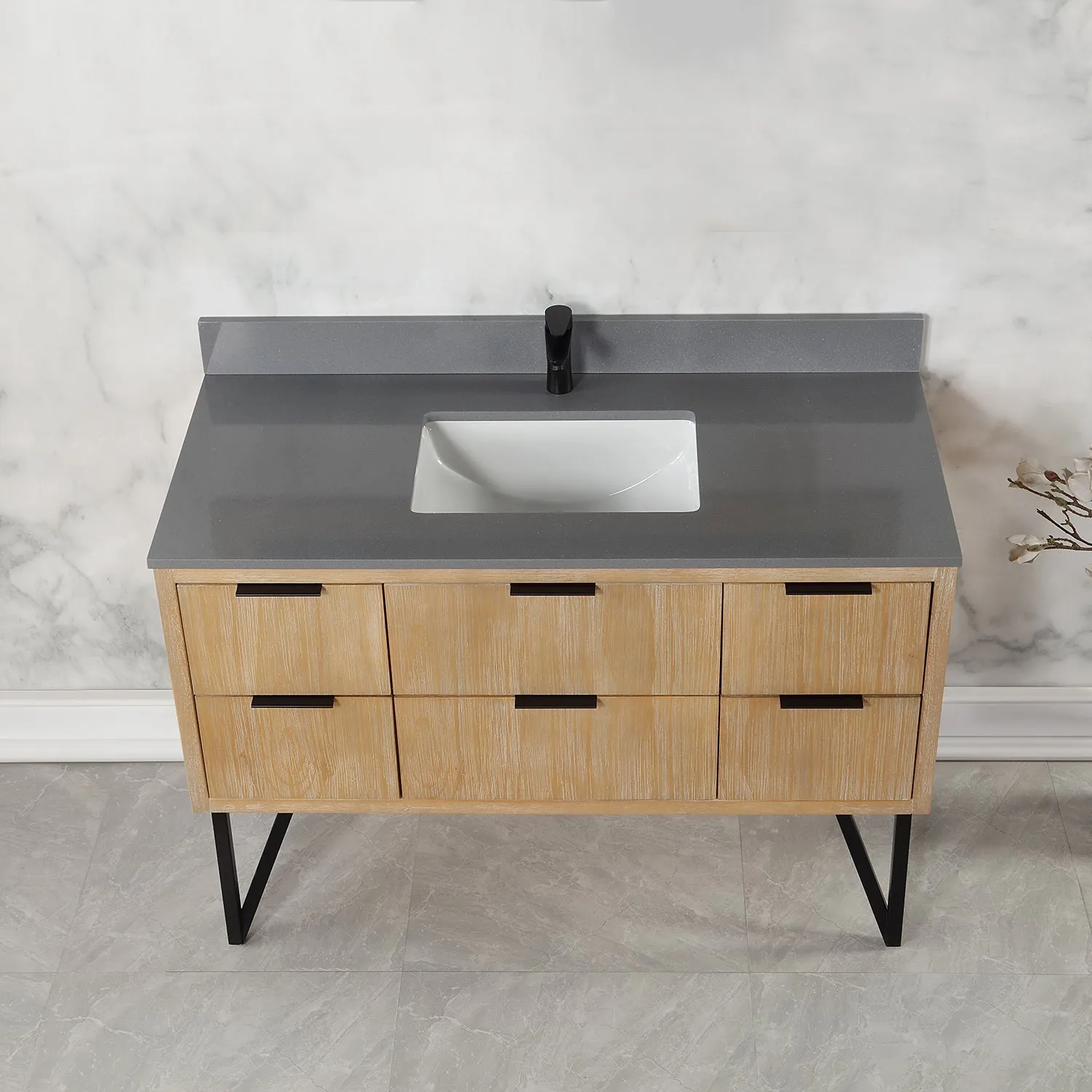 Altair Designs Helios 48" Single Bathroom Vanity Set with Concrete Gray Stone Countertop - 548048-WP-CG-NM