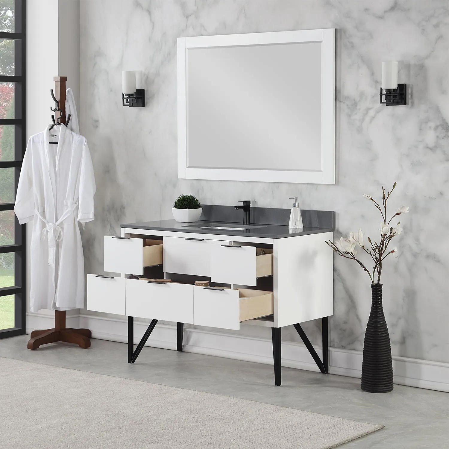 Altair Designs Helios 48" Single Bathroom Vanity Set with Concrete Gray Stone Countertop - 548048-WP-CG-NM
