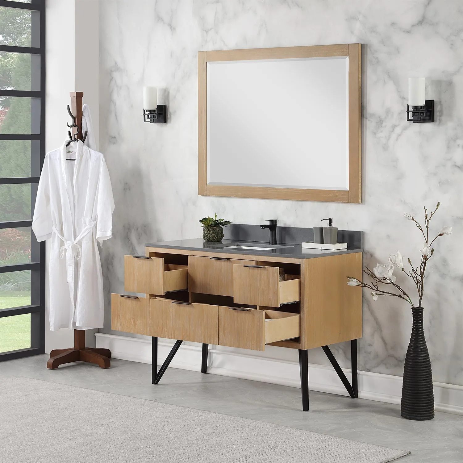 Altair Designs Helios 48" Single Bathroom Vanity Set with Concrete Gray Stone Countertop - 548048-WP-CG-NM