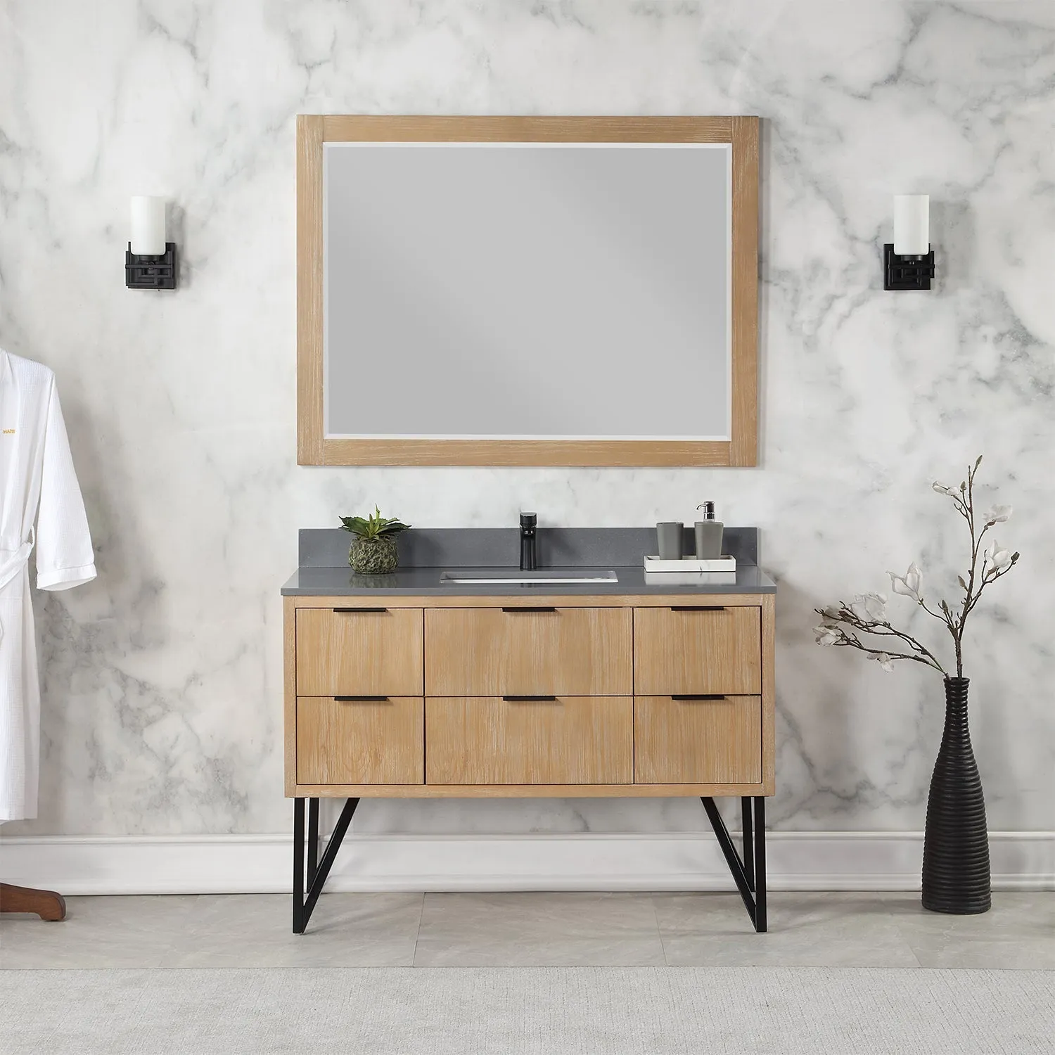 Altair Designs Helios 48" Single Bathroom Vanity Set with Concrete Gray Stone Countertop - 548048-WP-CG-NM