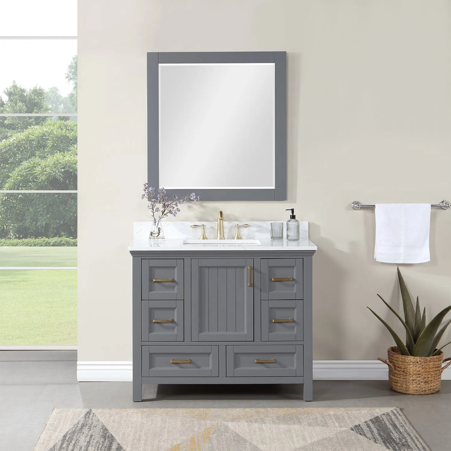 Altair Designs Isla 42" Single Bathroom Vanity Set with Composite Aosta White Stone Countertop - 538042-GR-AW-NM