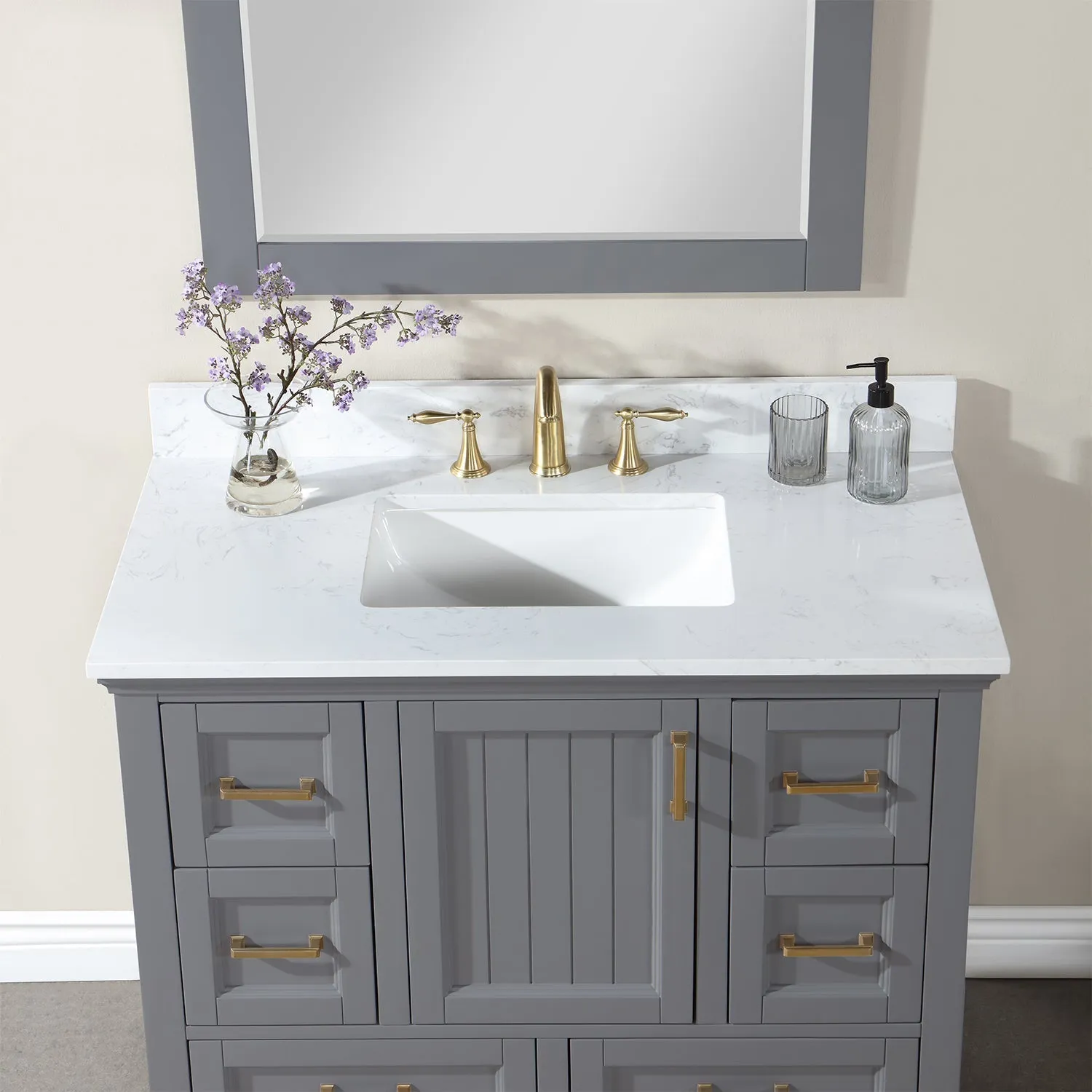 Altair Designs Isla 42" Single Bathroom Vanity Set with Composite Aosta White Stone Countertop - 538042-GR-AW-NM
