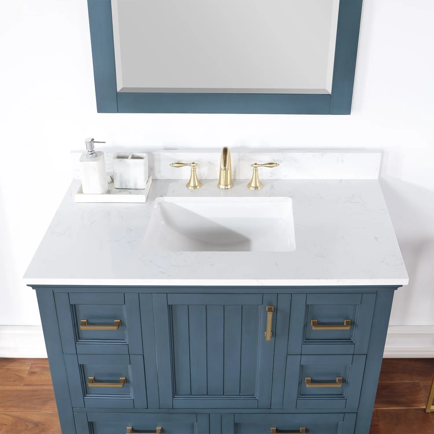 Altair Designs Isla 42" Single Bathroom Vanity Set with Composite Aosta White Stone Countertop - 538042-GR-AW-NM