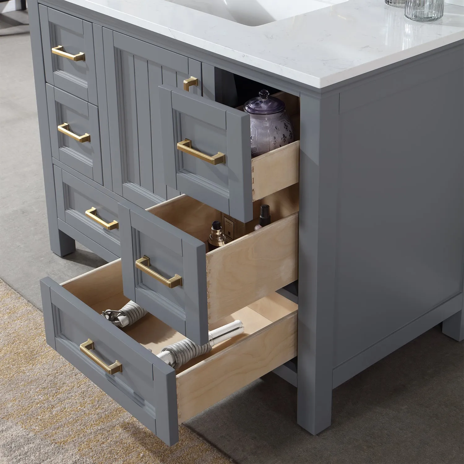 Altair Designs Isla 42" Single Bathroom Vanity Set with Composite Aosta White Stone Countertop - 538042-GR-AW-NM