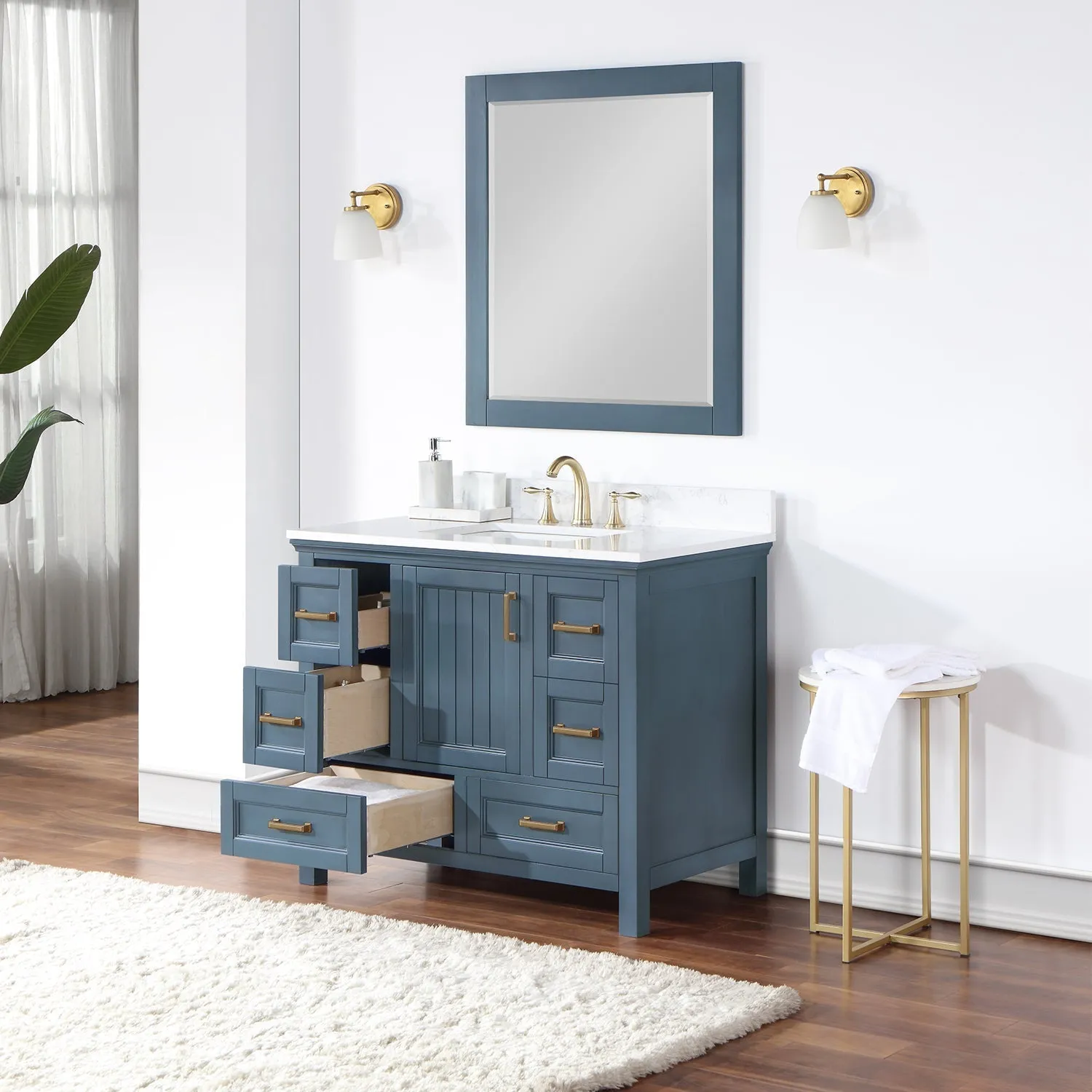 Altair Designs Isla 42" Single Bathroom Vanity Set with Composite Aosta White Stone Countertop - 538042-GR-AW-NM