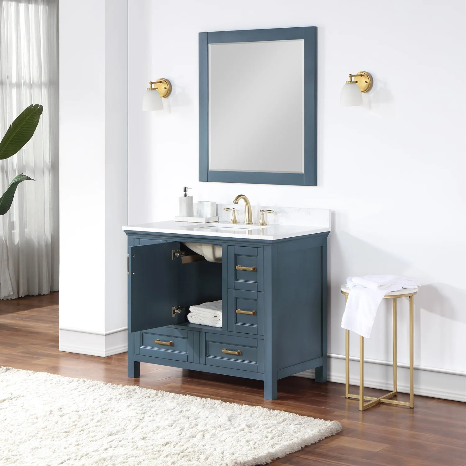 Altair Designs Isla 42" Single Bathroom Vanity Set with Composite Aosta White Stone Countertop - 538042-GR-AW-NM