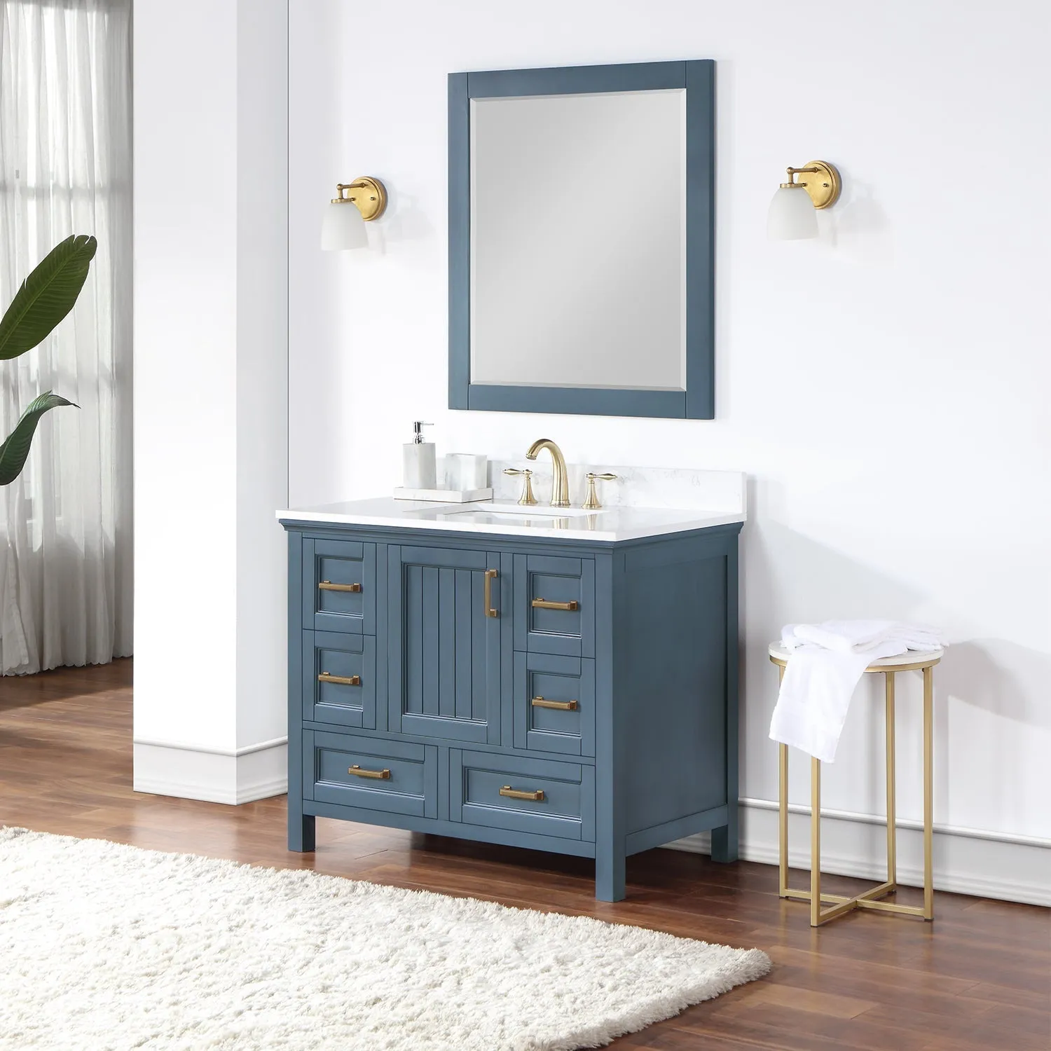 Altair Designs Isla 42" Single Bathroom Vanity Set with Composite Aosta White Stone Countertop - 538042-GR-AW-NM