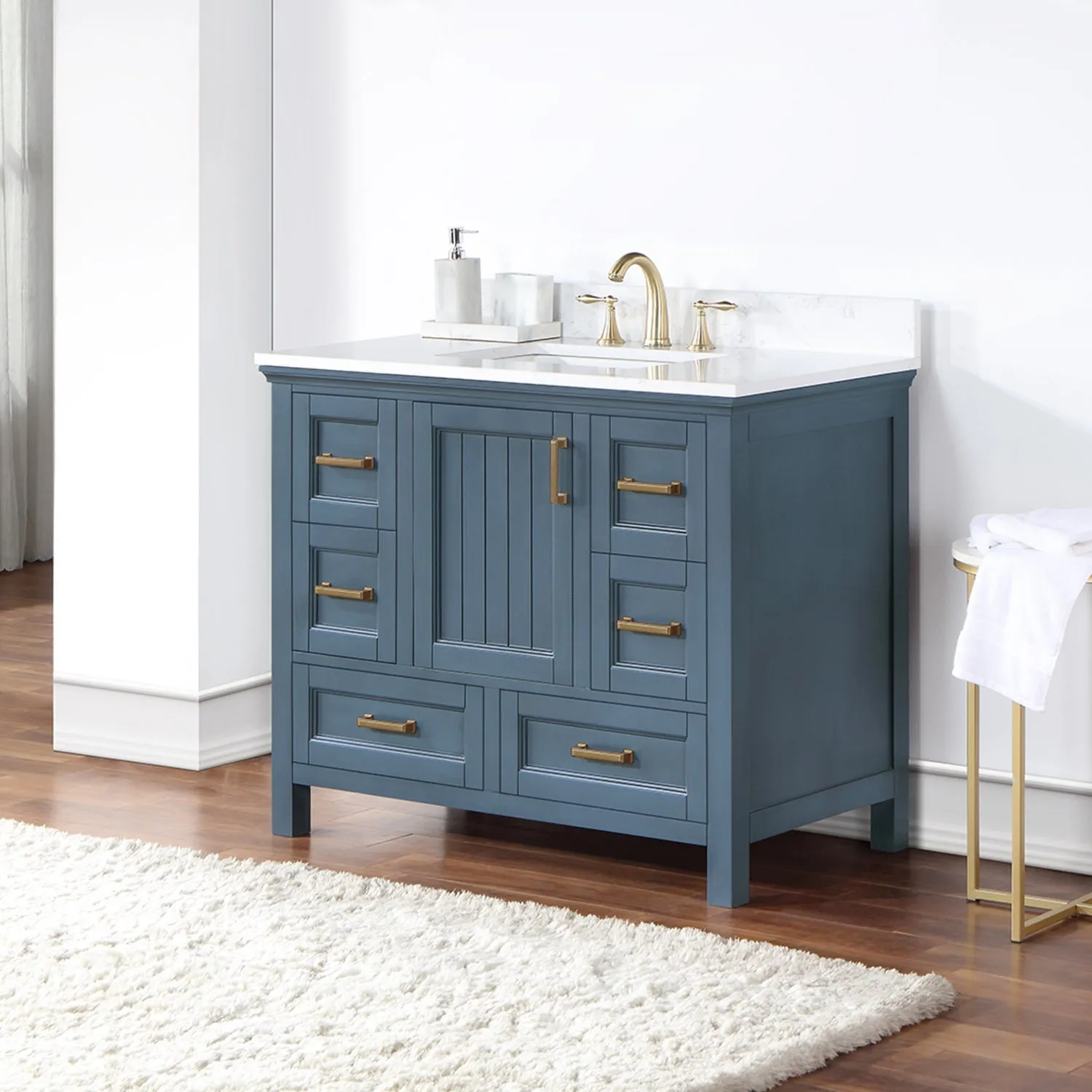Altair Designs Isla 42" Single Bathroom Vanity Set with Composite Aosta White Stone Countertop - 538042-GR-AW-NM