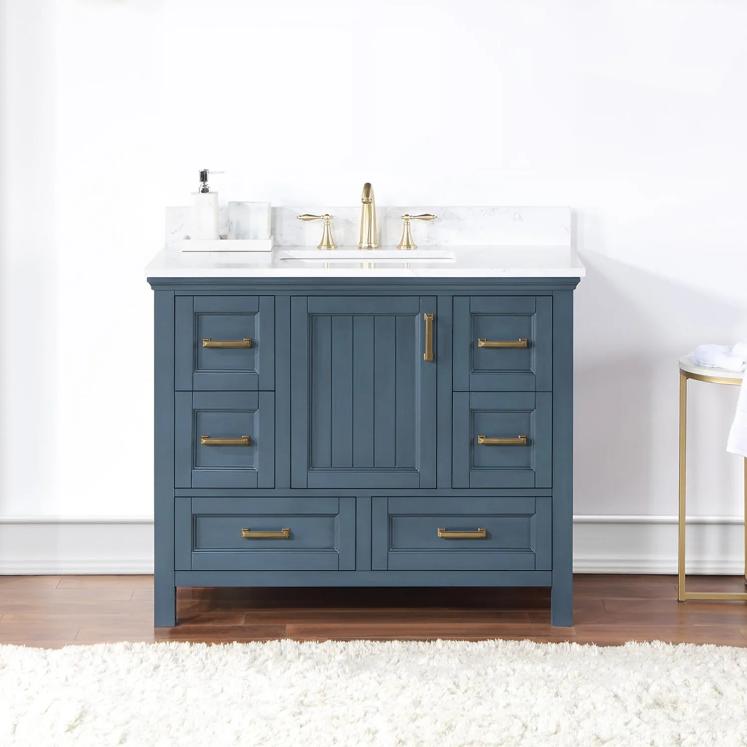 Altair Designs Isla 42" Single Bathroom Vanity Set with Composite Aosta White Stone Countertop - 538042-GR-AW-NM