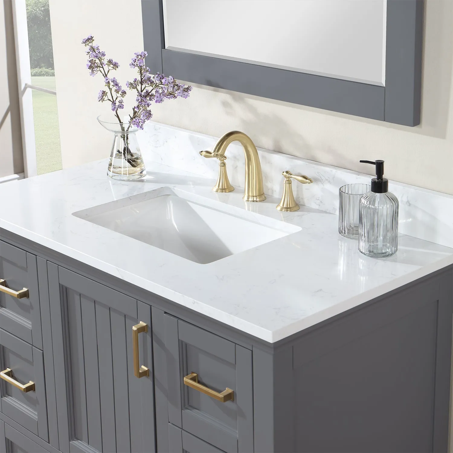 Altair Designs Isla 42" Single Bathroom Vanity Set with Composite Aosta White Stone Countertop - 538042-GR-AW-NM