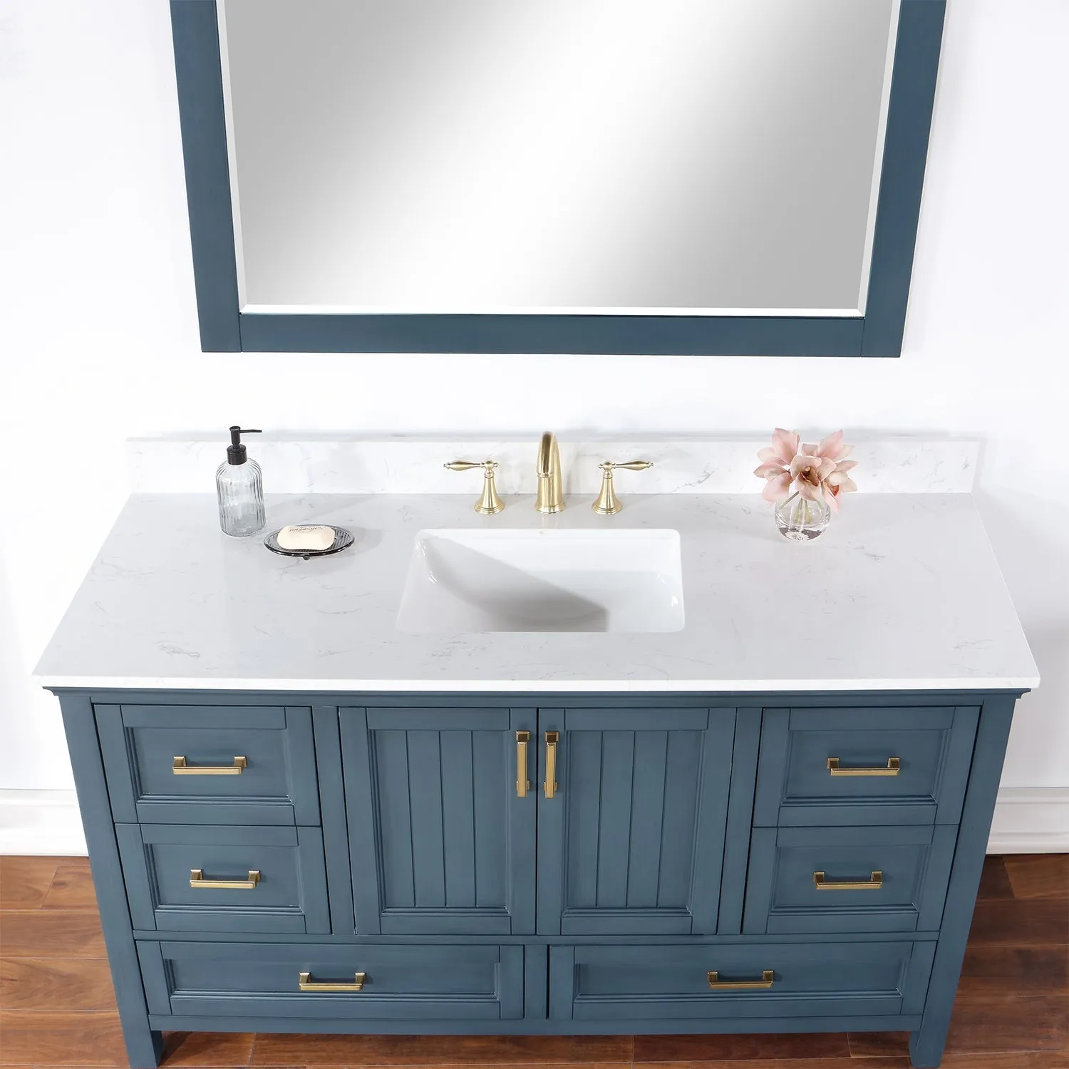 Altair Designs Isla 60" Single Bathroom Vanity Set with White Composite Aosta Marble Countertop - 538060S-WH-AW-NM
