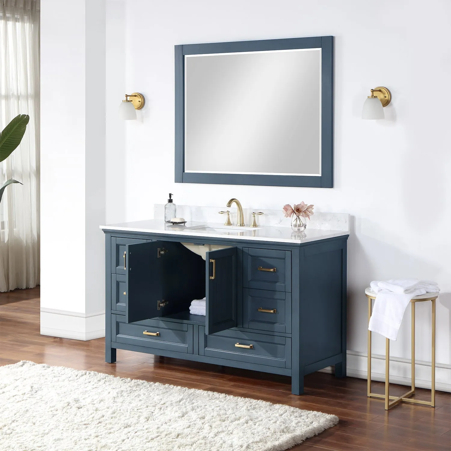 Altair Designs Isla 60" Single Bathroom Vanity Set with White Composite Aosta Marble Countertop - 538060S-WH-AW-NM