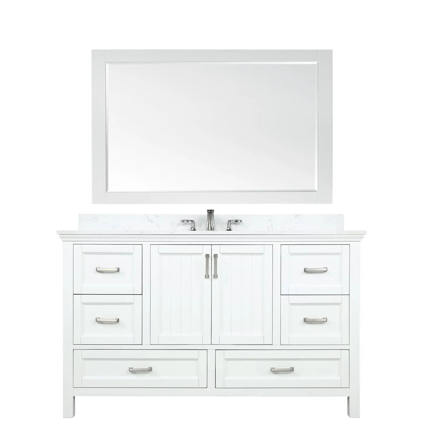 Altair Designs Isla 60" Single Bathroom Vanity Set with White Composite Aosta Marble Countertop - 538060S-WH-AW-NM