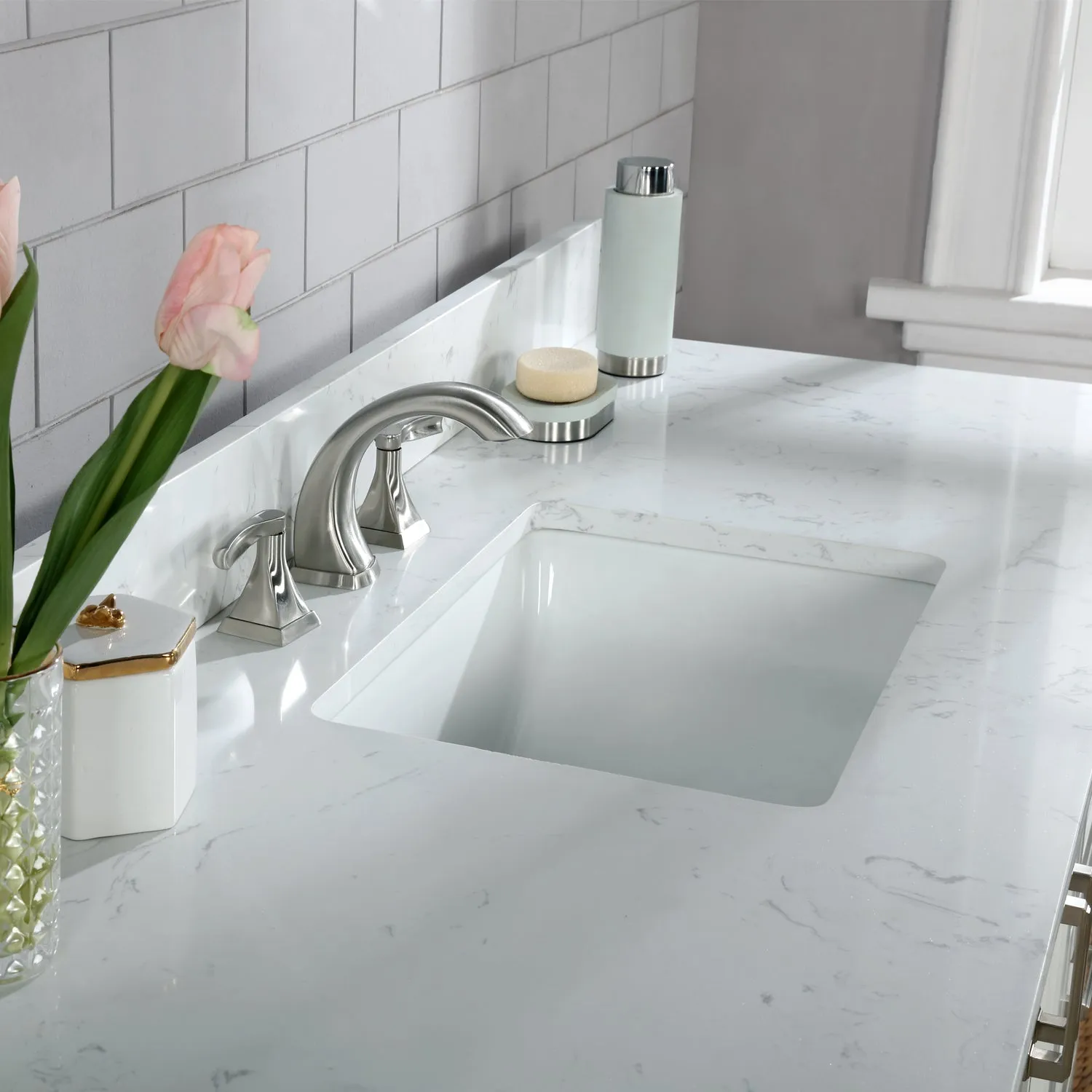 Altair Designs Isla 60" Single Bathroom Vanity Set with White Composite Aosta Marble Countertop - 538060S-WH-AW-NM