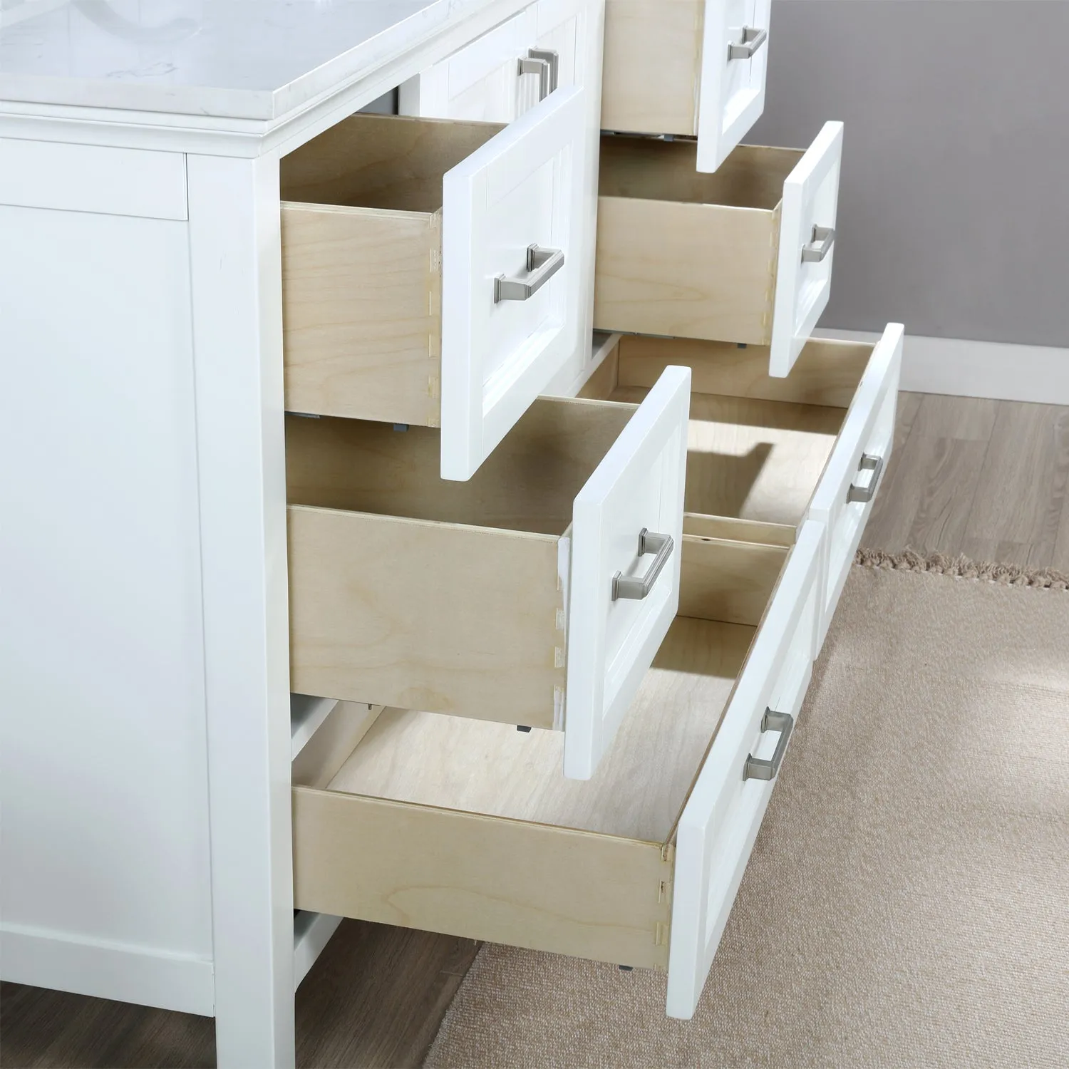 Altair Designs Isla 60" Single Bathroom Vanity Set with White Composite Aosta Marble Countertop - 538060S-WH-AW-NM