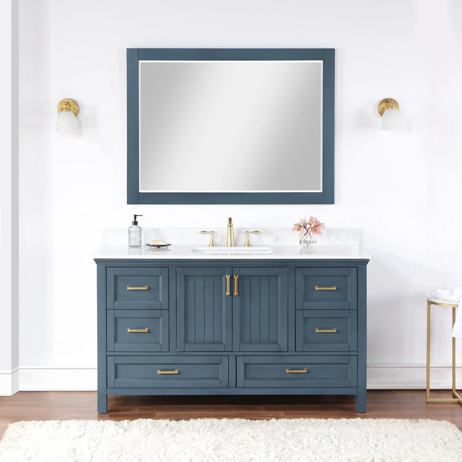 Altair Designs Isla 60" Single Bathroom Vanity Set with White Composite Aosta Marble Countertop - 538060S-WH-AW-NM