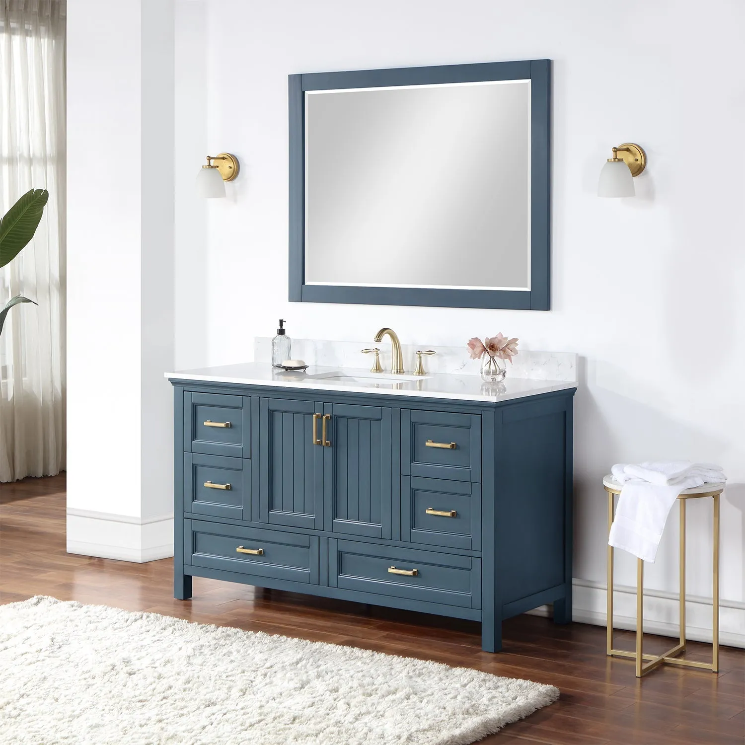 Altair Designs Isla 60" Single Bathroom Vanity Set with White Composite Aosta Marble Countertop - 538060S-WH-AW-NM