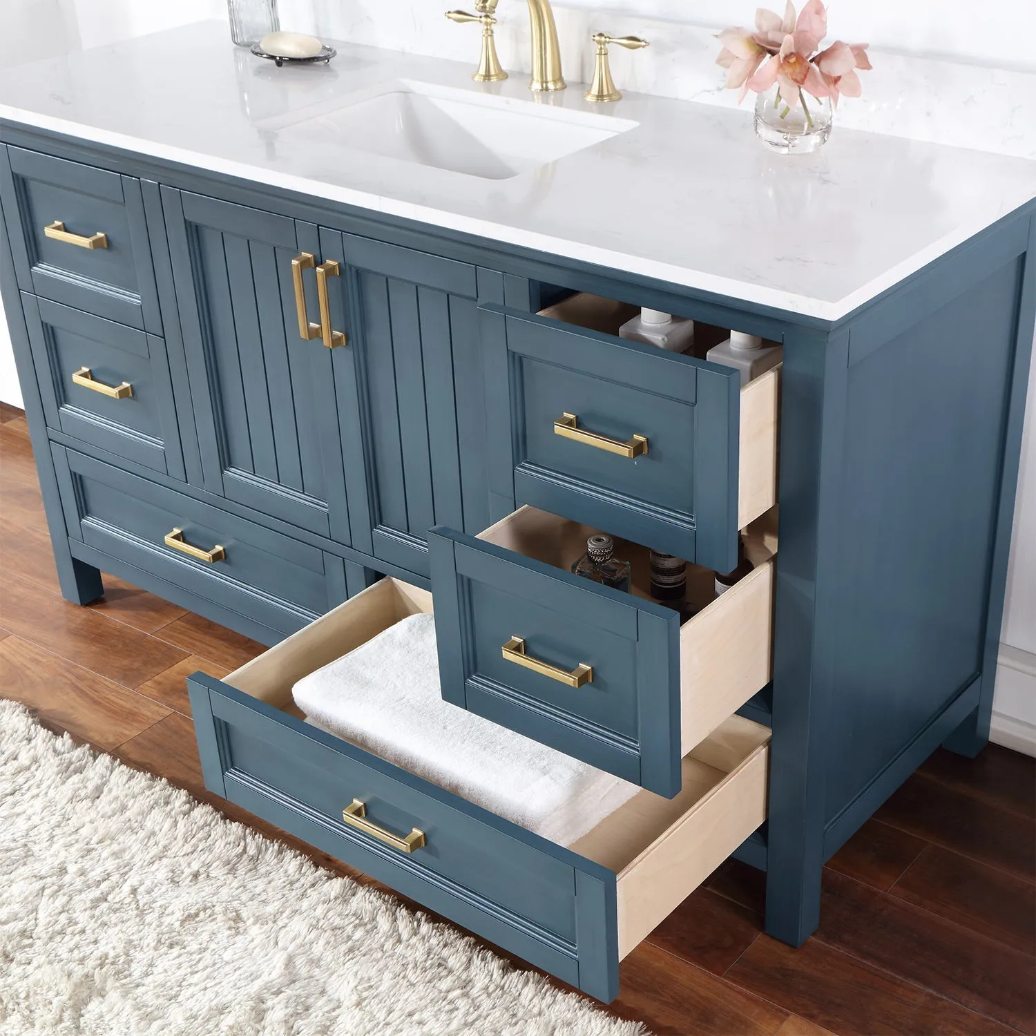 Altair Designs Isla 60" Single Bathroom Vanity Set with White Composite Aosta Marble Countertop - 538060S-WH-AW-NM