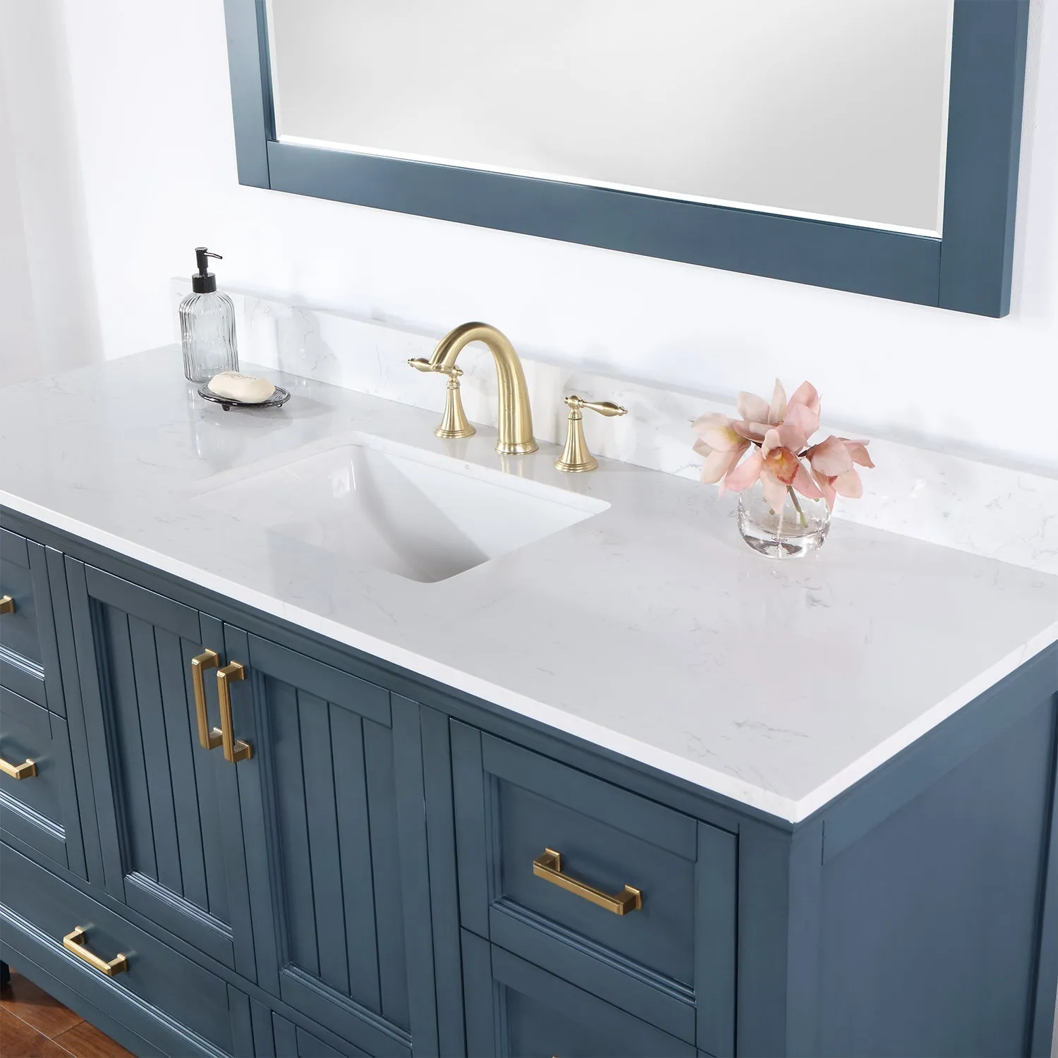 Altair Designs Isla 60" Single Bathroom Vanity Set with White Composite Aosta Marble Countertop - 538060S-WH-AW-NM