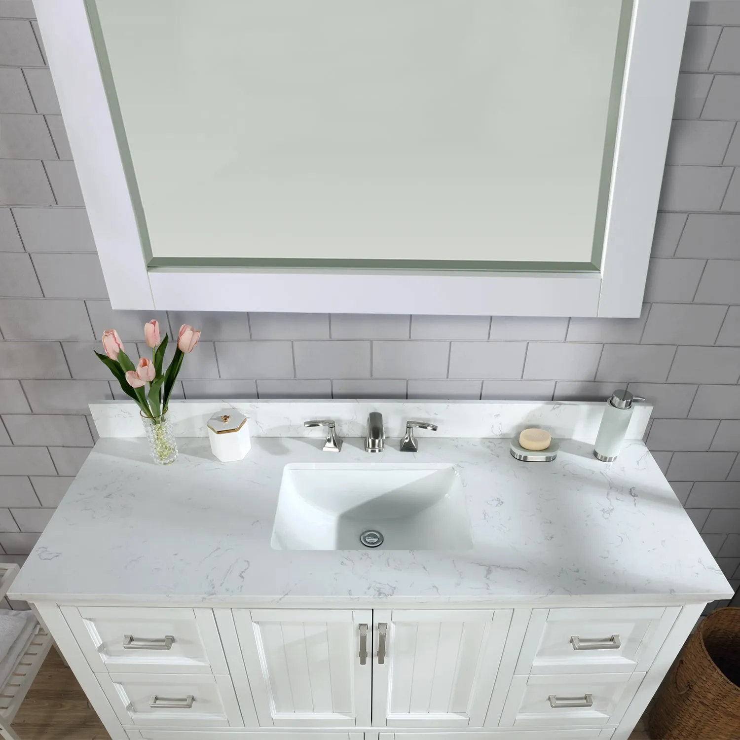 Altair Designs Isla 60" Single Bathroom Vanity Set with White Composite Aosta Marble Countertop - 538060S-WH-AW-NM