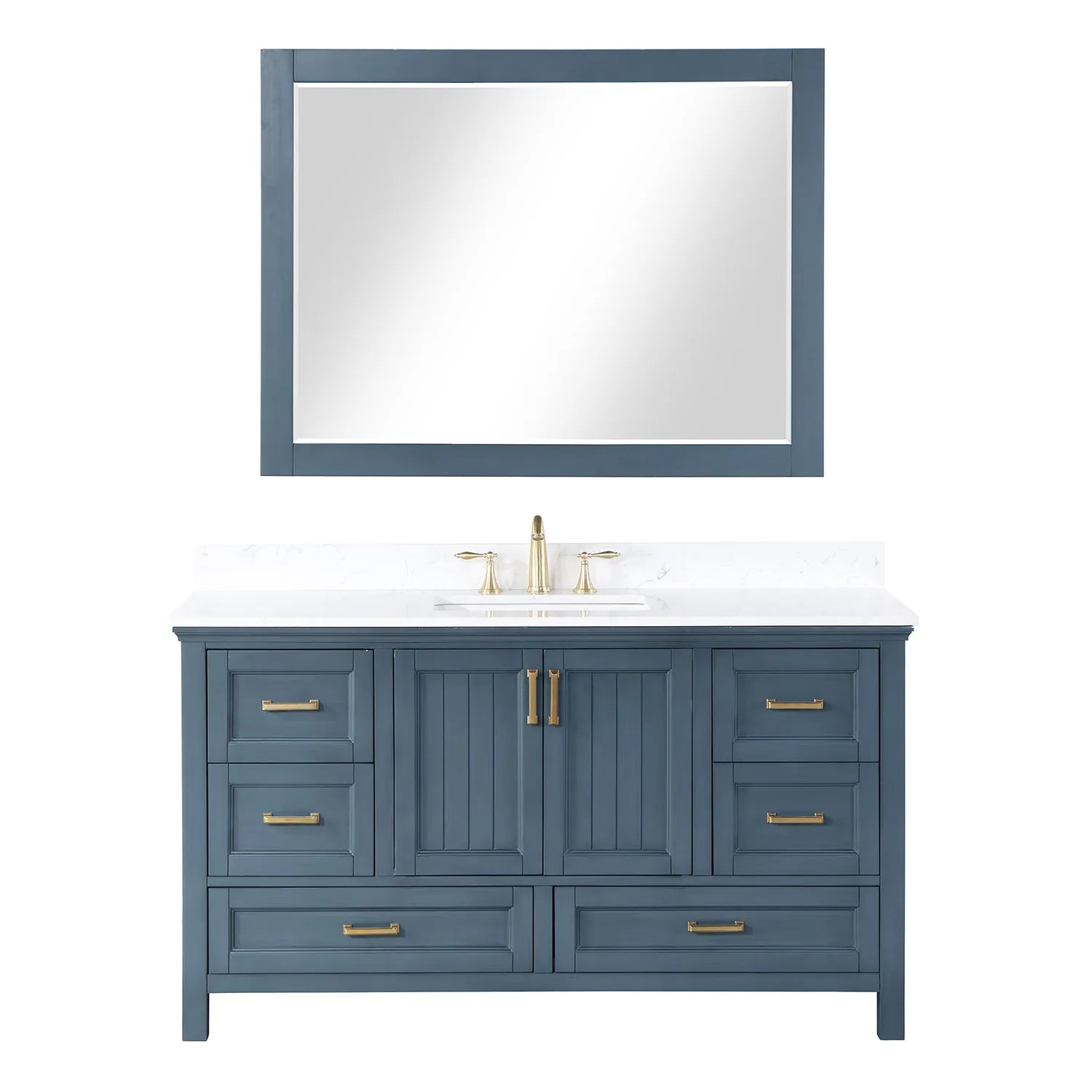 Altair Designs Isla 60" Single Bathroom Vanity Set with White Composite Aosta Marble Countertop - 538060S-WH-AW-NM