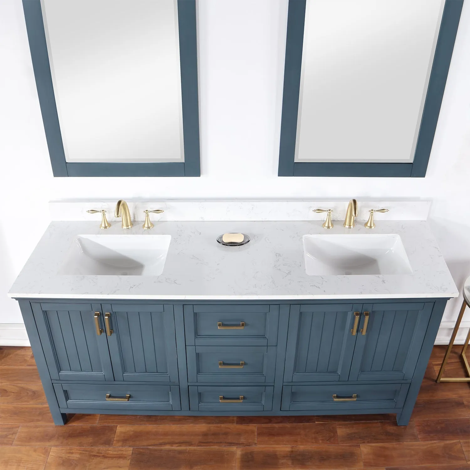 Altair Designs Isla 72" Double Bathroom Vanity Set with Aosta White Marble Countertop - 538072-WH-AW-NM