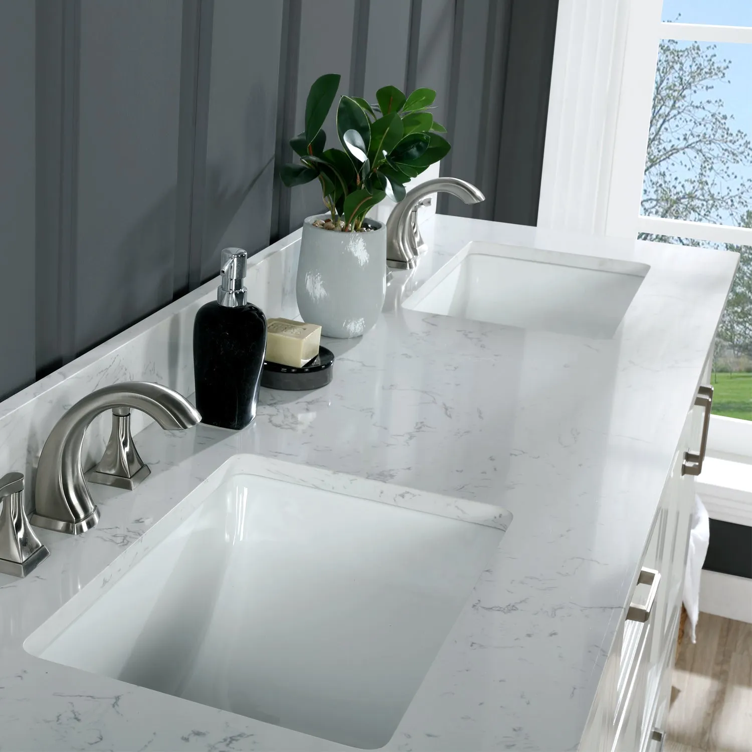 Altair Designs Isla 72" Double Bathroom Vanity Set with Aosta White Marble Countertop - 538072-WH-AW-NM