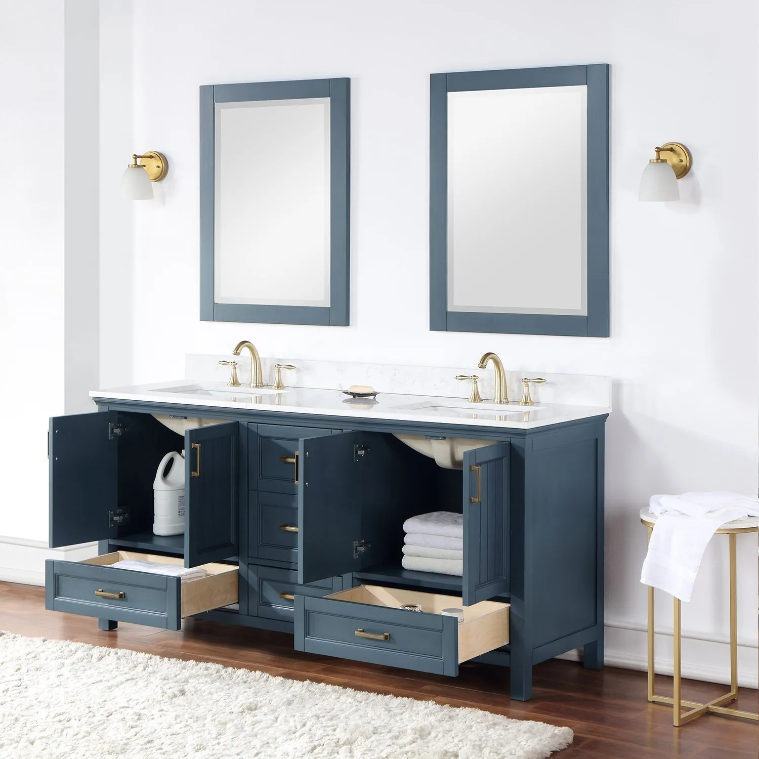 Altair Designs Isla 72" Double Bathroom Vanity Set with Aosta White Marble Countertop - 538072-WH-AW-NM