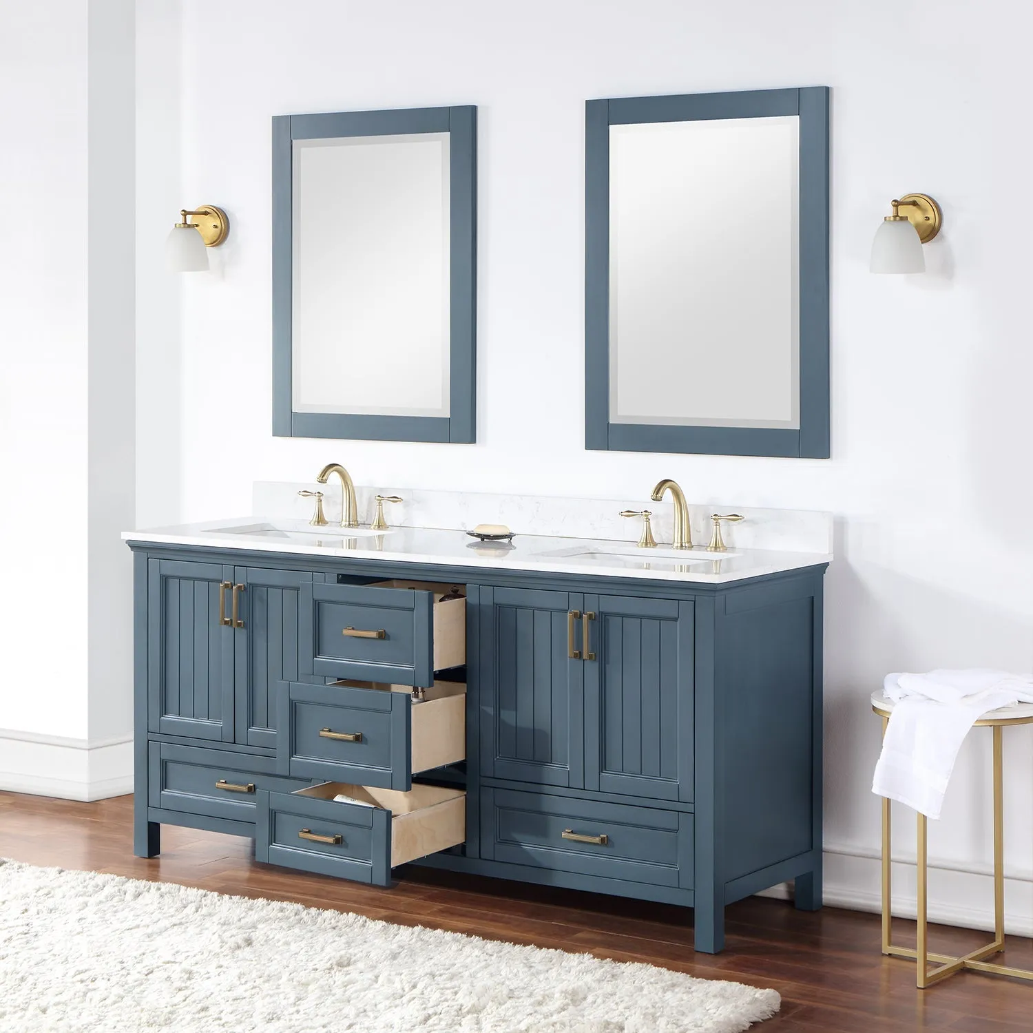 Altair Designs Isla 72" Double Bathroom Vanity Set with Aosta White Marble Countertop - 538072-WH-AW-NM