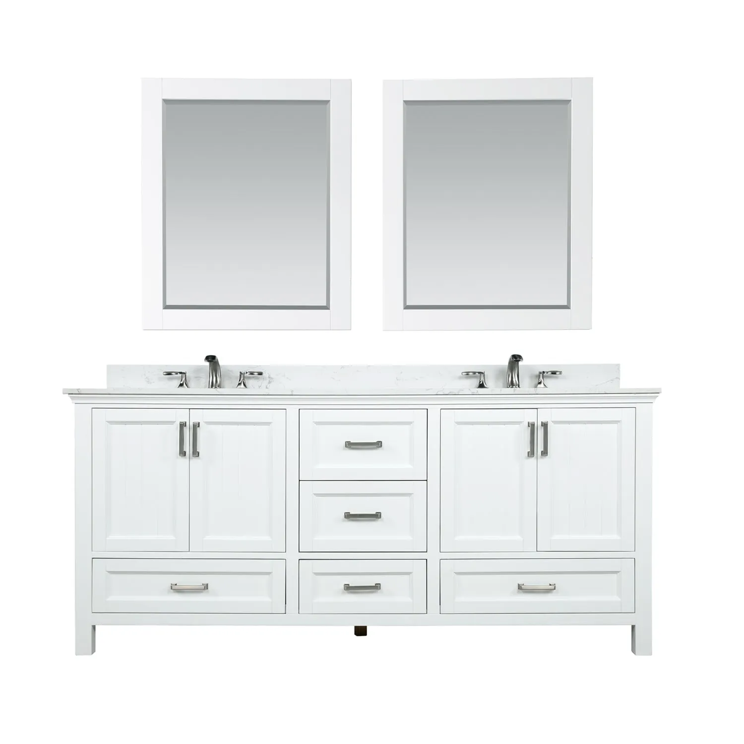 Altair Designs Isla 72" Double Bathroom Vanity Set with Aosta White Marble Countertop - 538072-WH-AW-NM