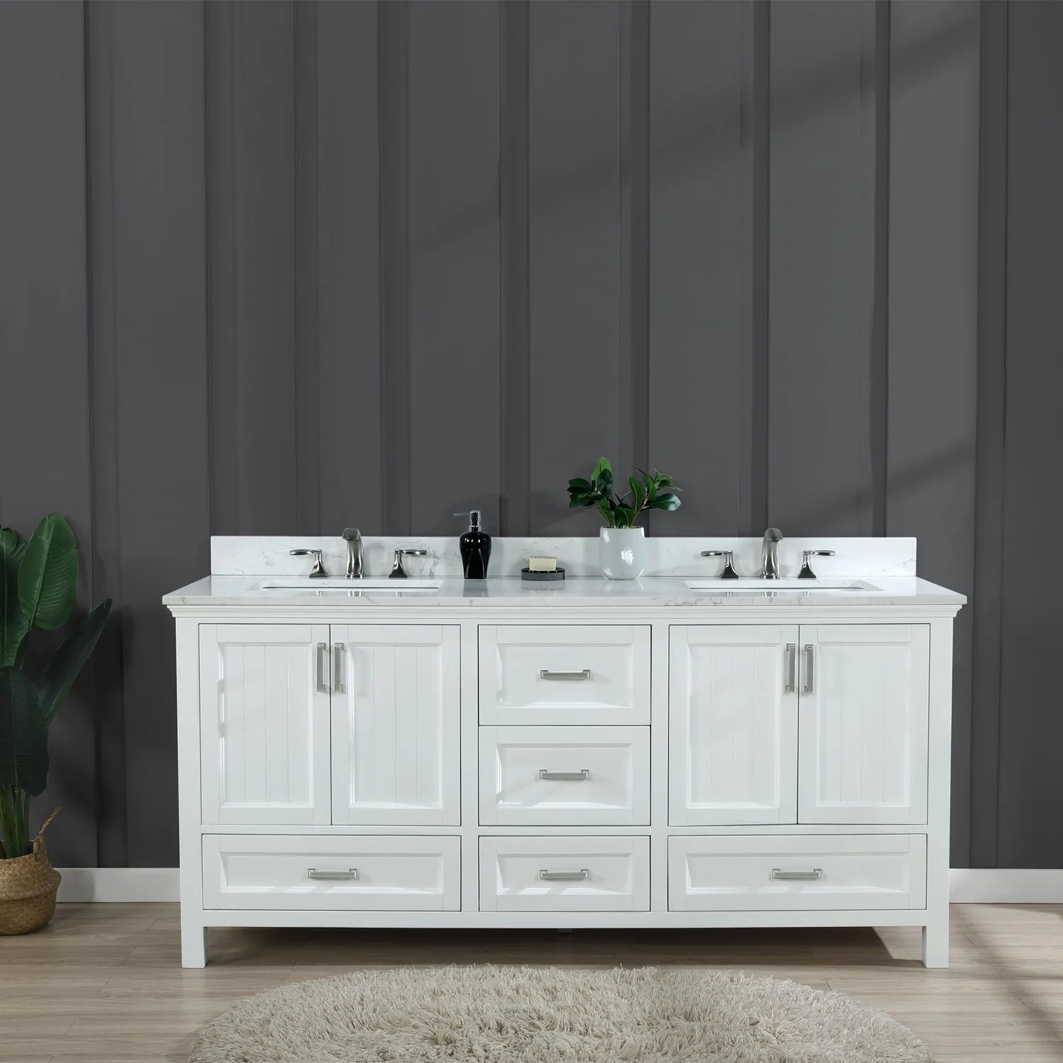 Altair Designs Isla 72" Double Bathroom Vanity Set with Aosta White Marble Countertop - 538072-WH-AW-NM