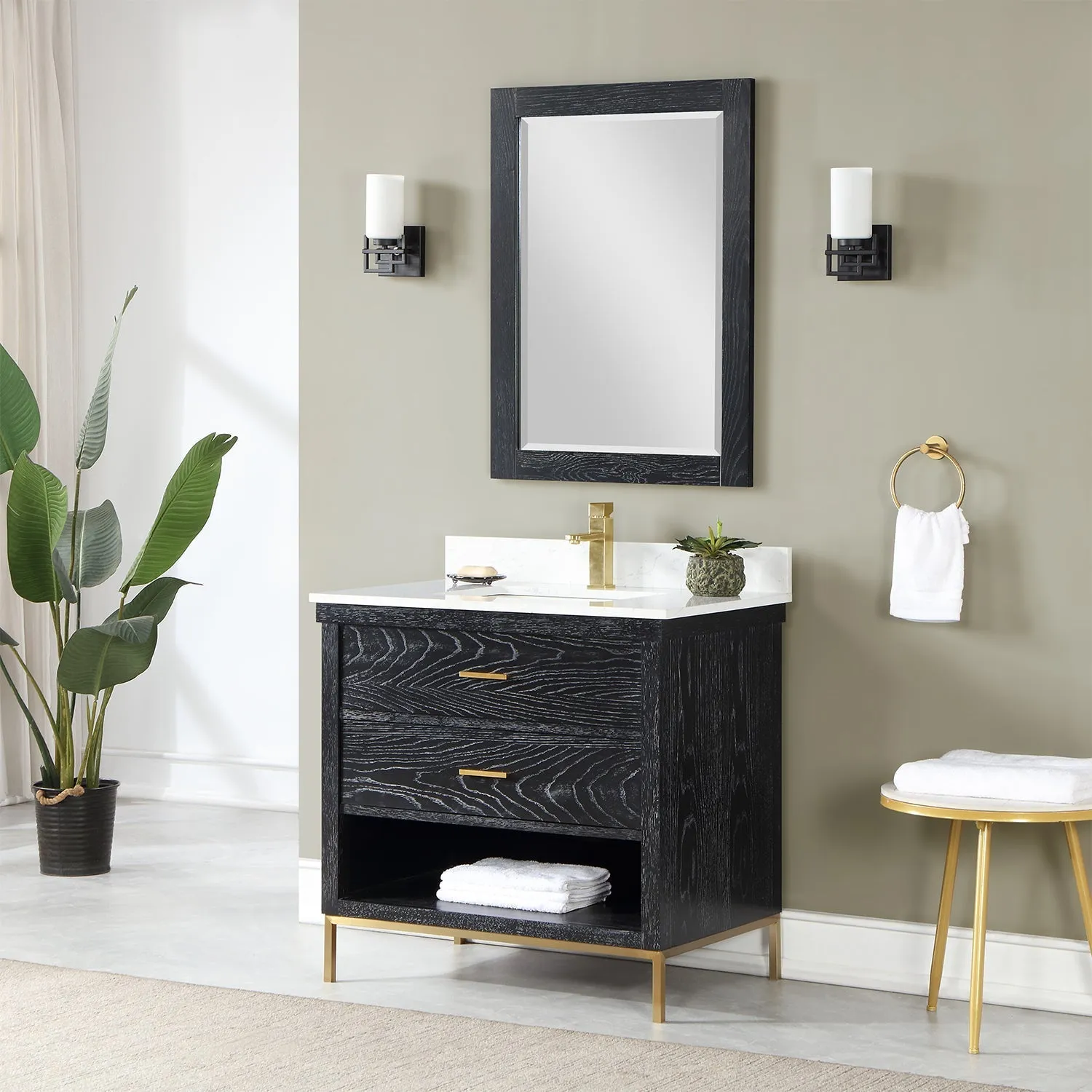 Altair Designs Kesia 36" Single Bathroom Vanity Set with Aosta White Composite Stone Countertop - 545036-WH-AW-NM