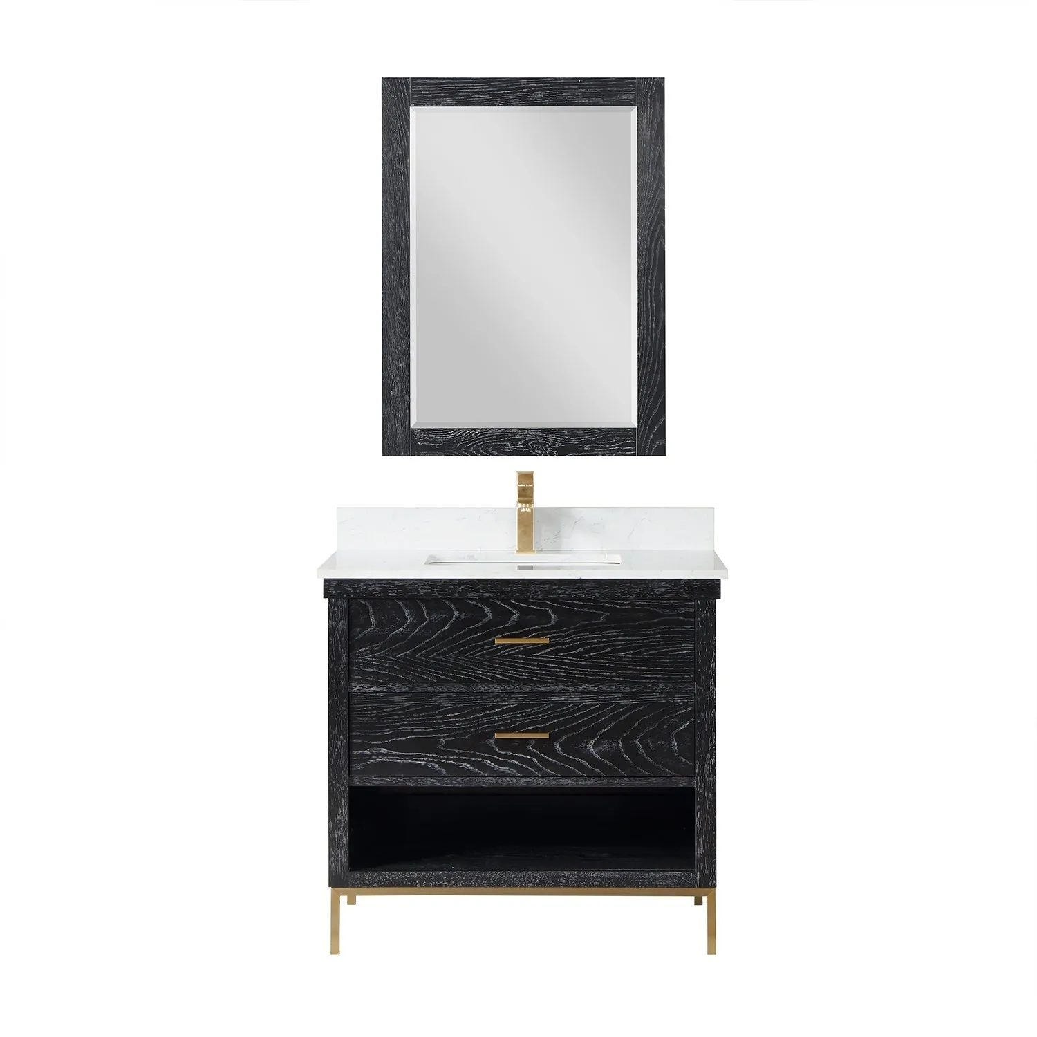 Altair Designs Kesia 36" Single Bathroom Vanity Set with Aosta White Composite Stone Countertop - 545036-WH-AW-NM