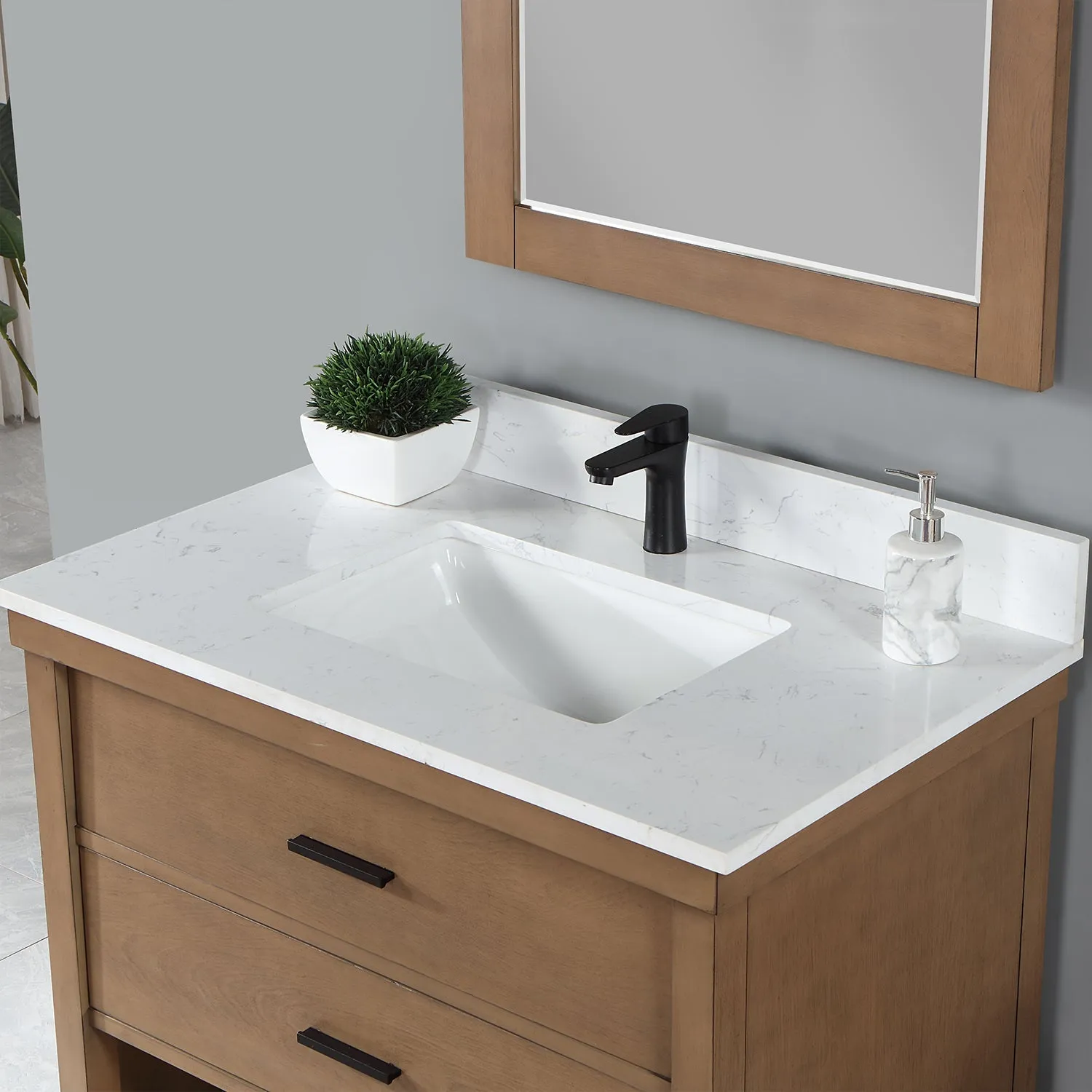 Altair Designs Kesia 36" Single Bathroom Vanity Set with Aosta White Composite Stone Countertop - 545036-WH-AW-NM