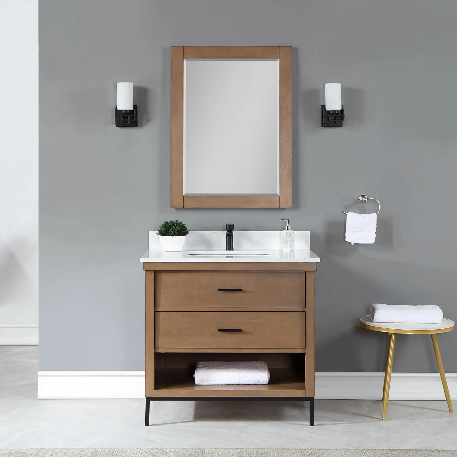 Altair Designs Kesia 36" Single Bathroom Vanity Set with Aosta White Composite Stone Countertop - 545036-WH-AW-NM